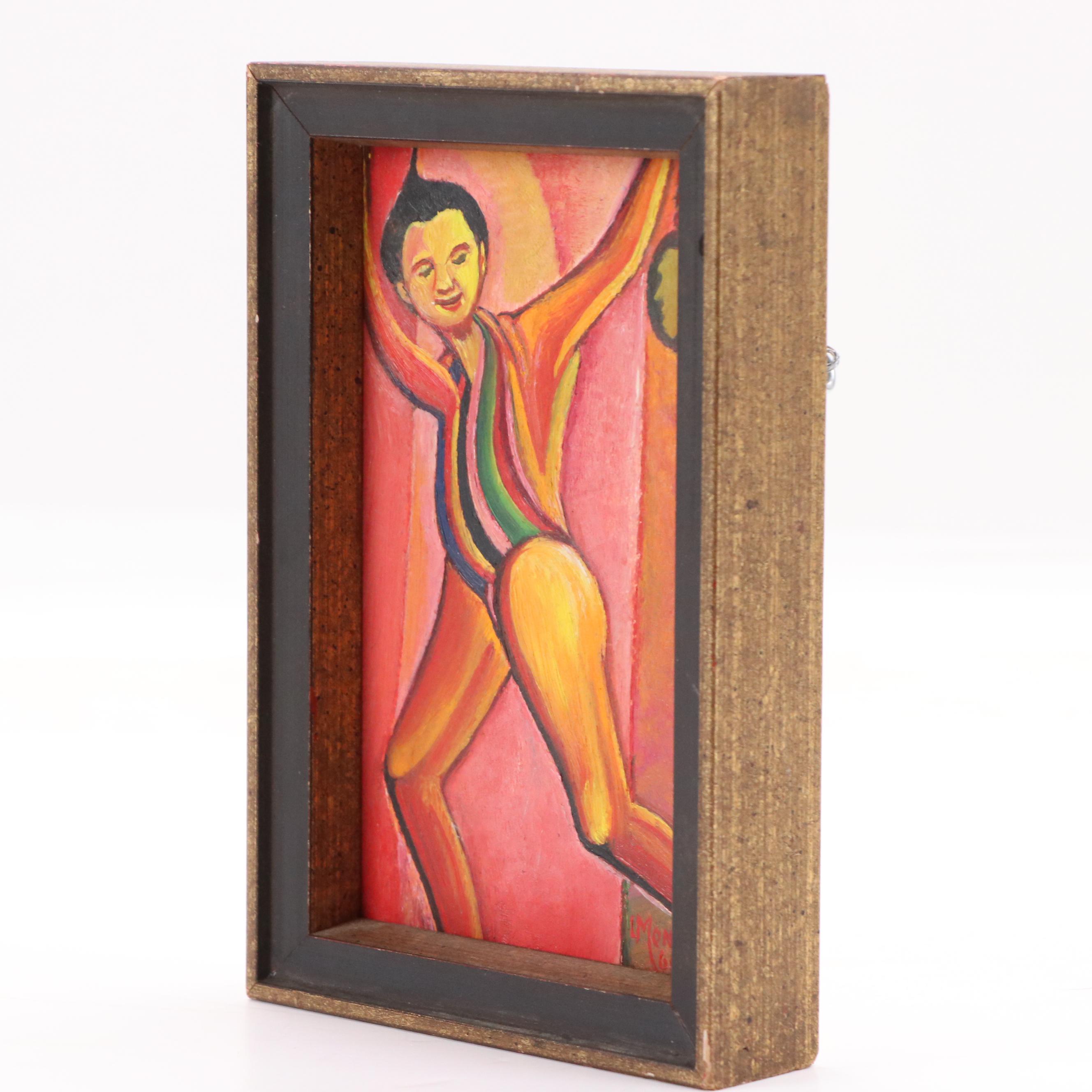 Louis Monza Miniature Expressionist Oil Painting "The Jester," 1960