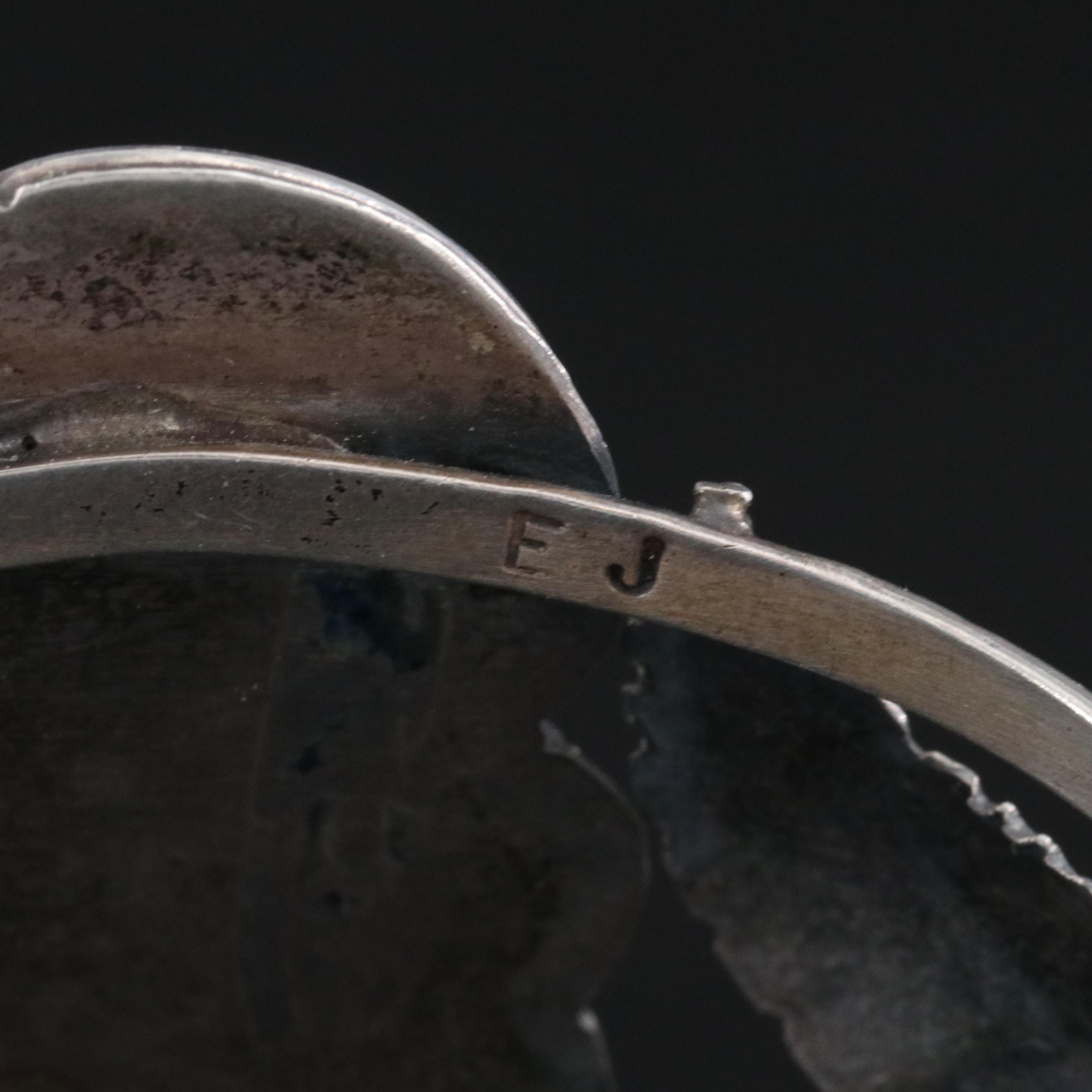 Southwestern Signed Sterling Turqoise and Coral Feather Appliqué Cuff Bracelet