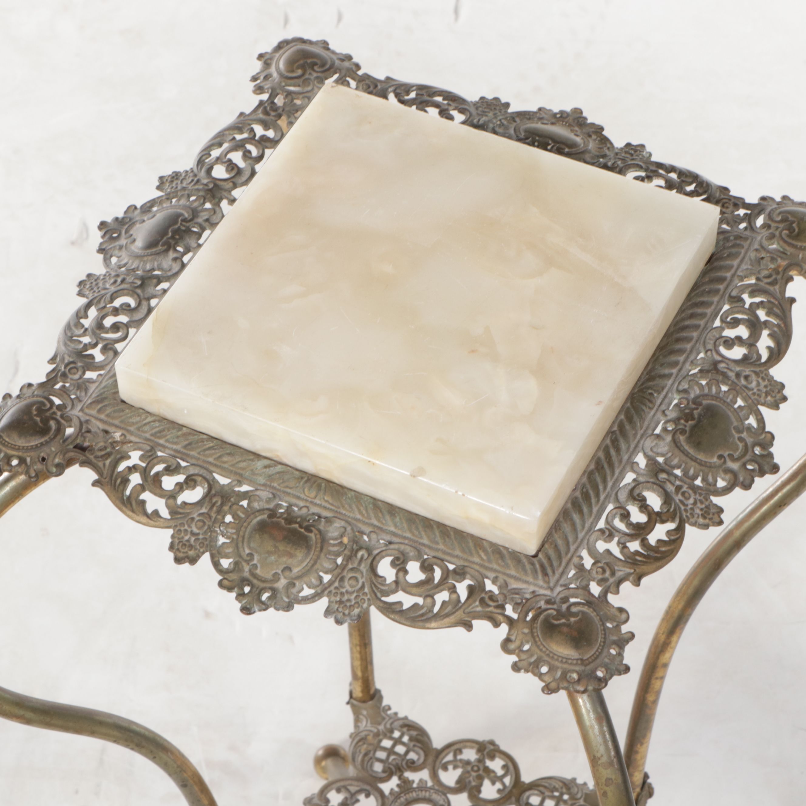 Victorian Brass Plant Stand with Onyx Top