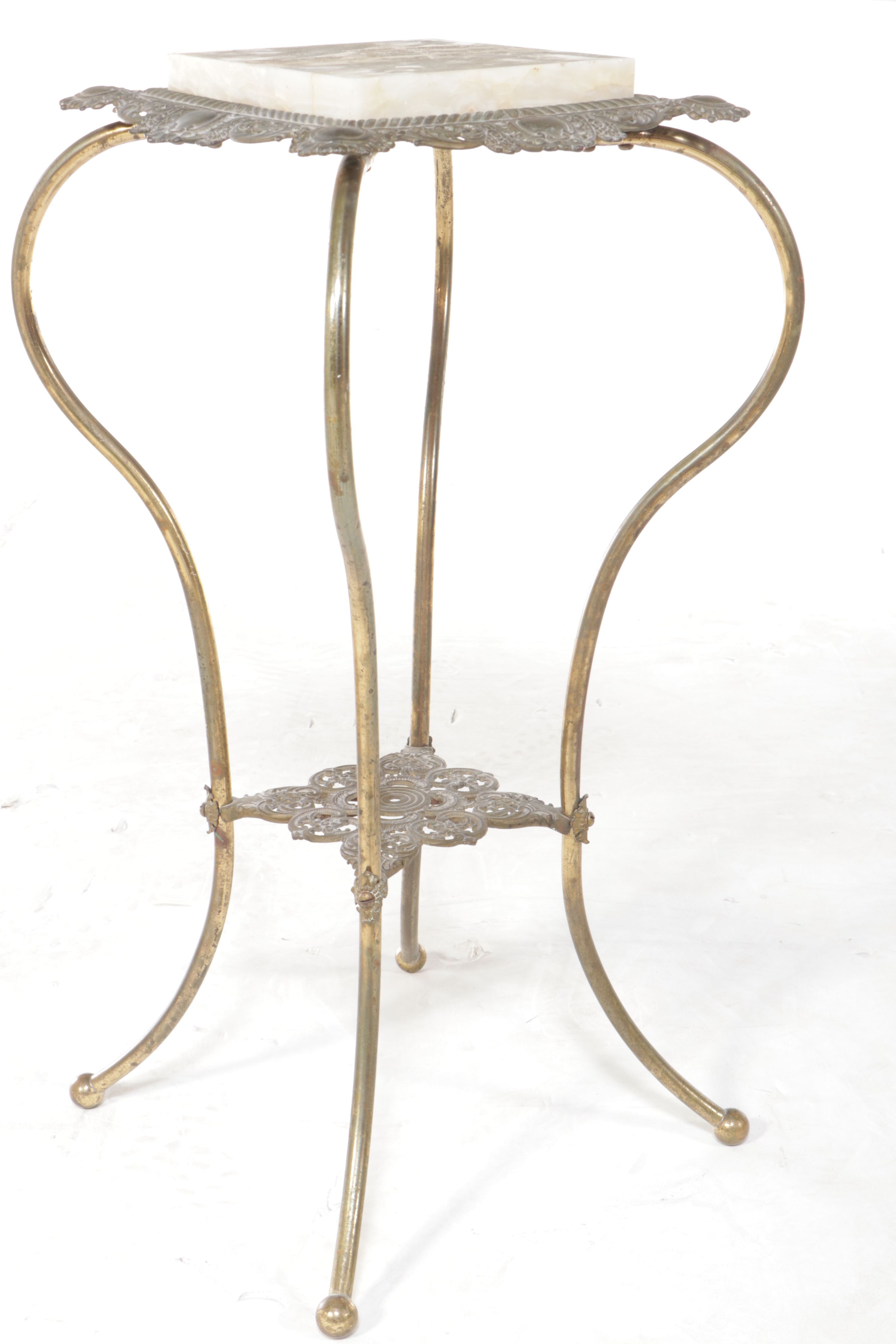 Victorian Brass Plant Stand with Onyx Top