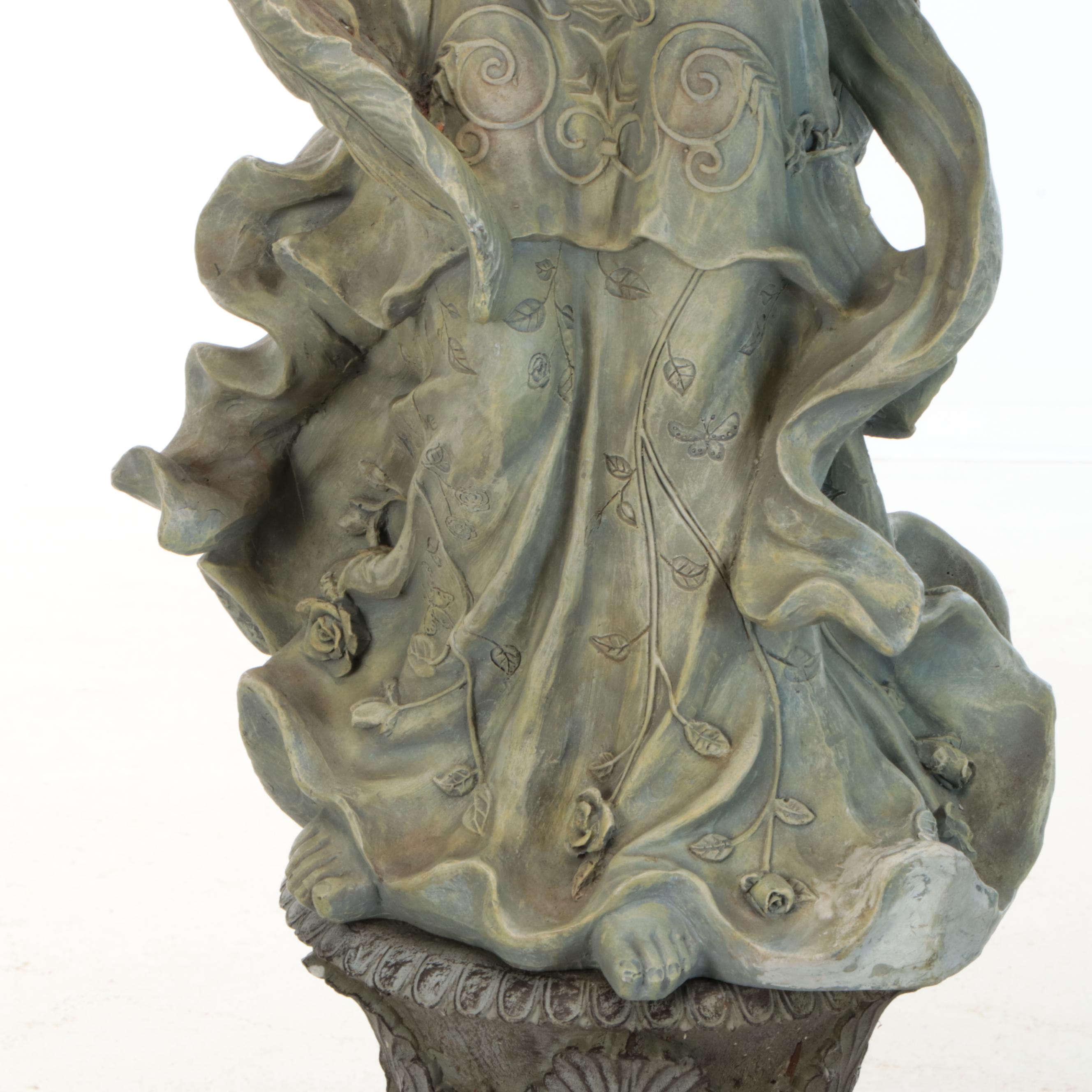 Figural Angel with Basket Bird Feeder on Columnar Plinth