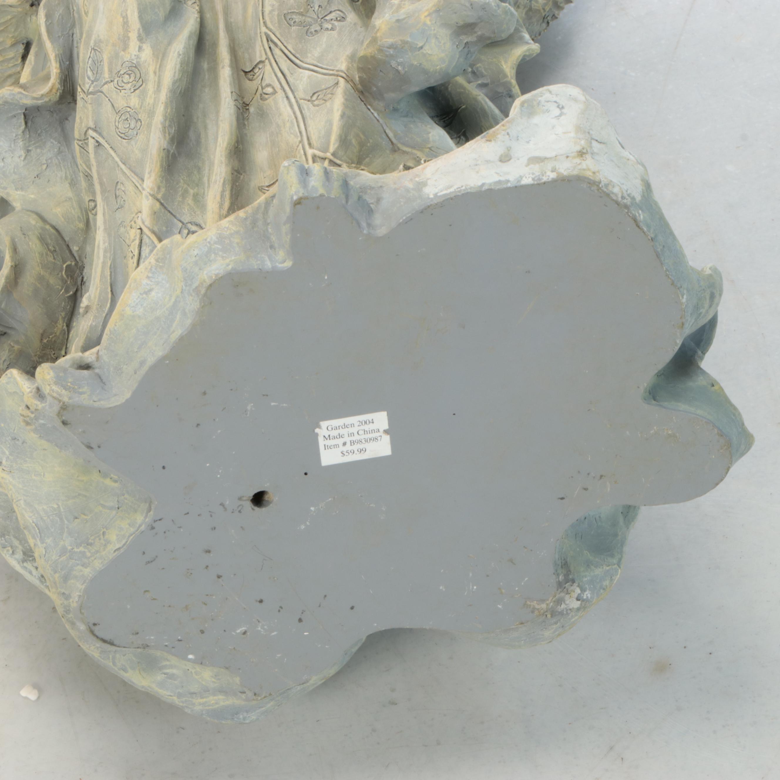 Figural Angel with Basket Bird Feeder on Columnar Plinth