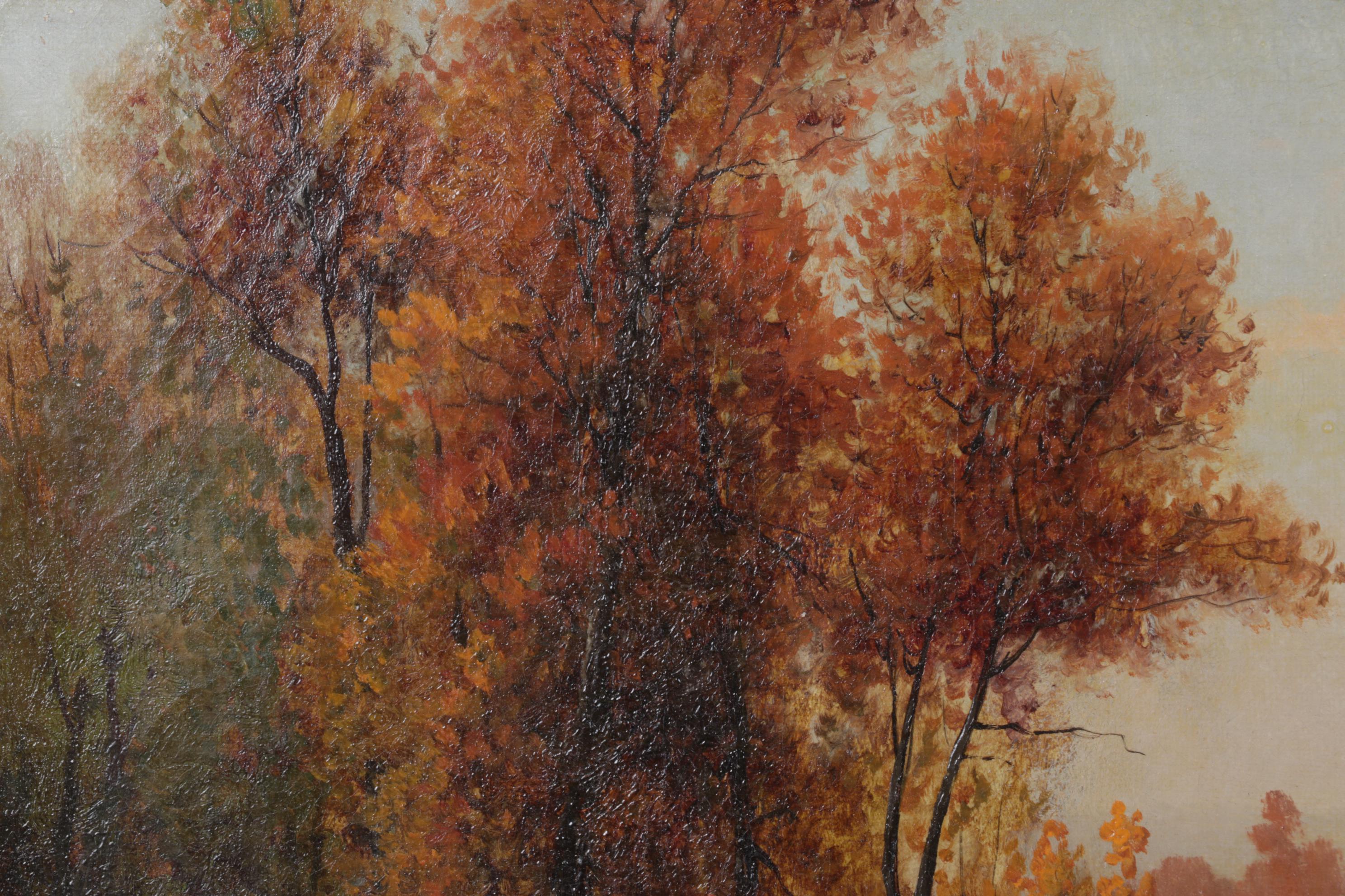 Barbizon-Style Riverside Landscape Oil Painting, Mid to Late 19th Century