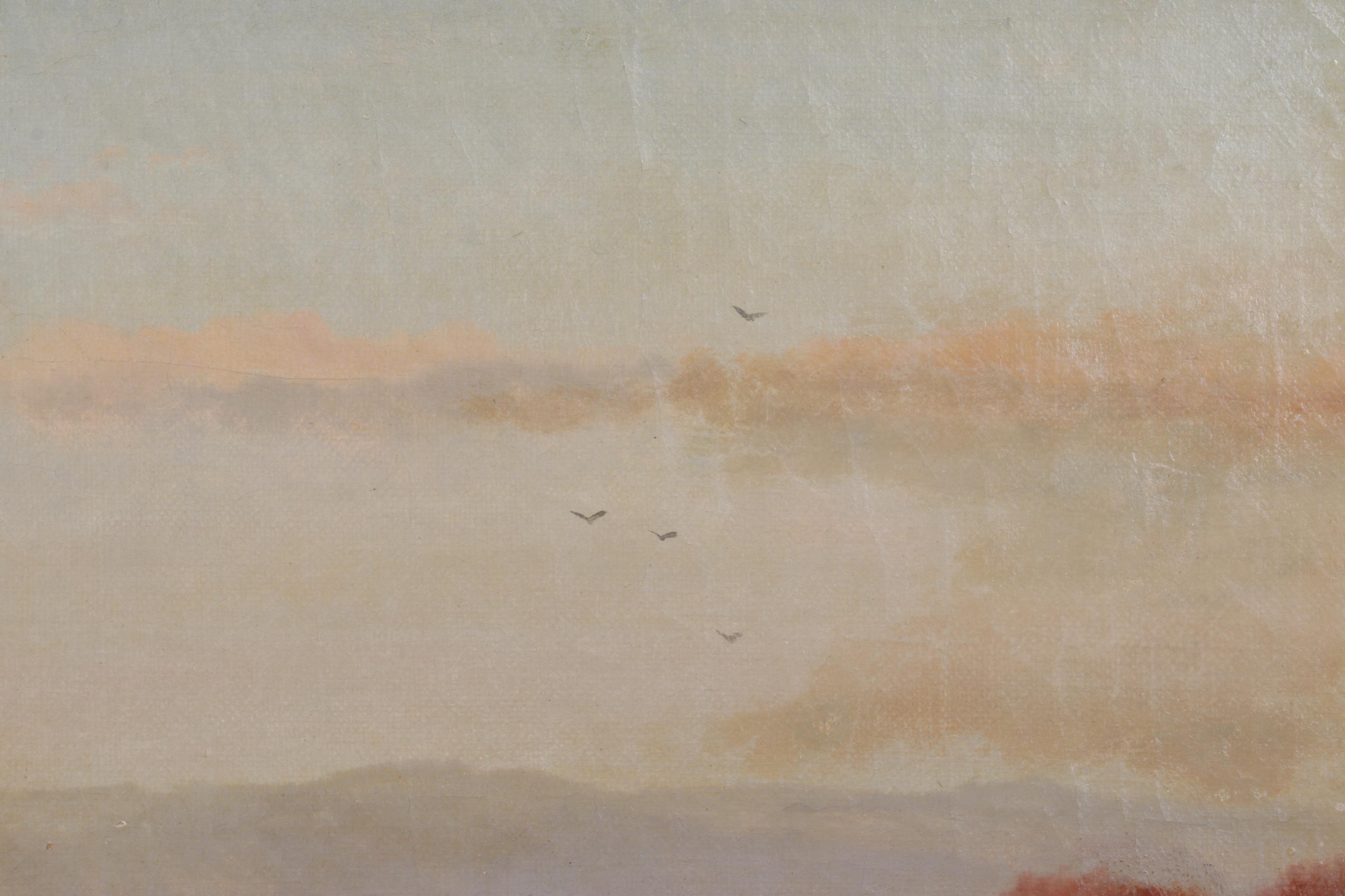 Barbizon-Style Riverside Landscape Oil Painting, Mid to Late 19th Century