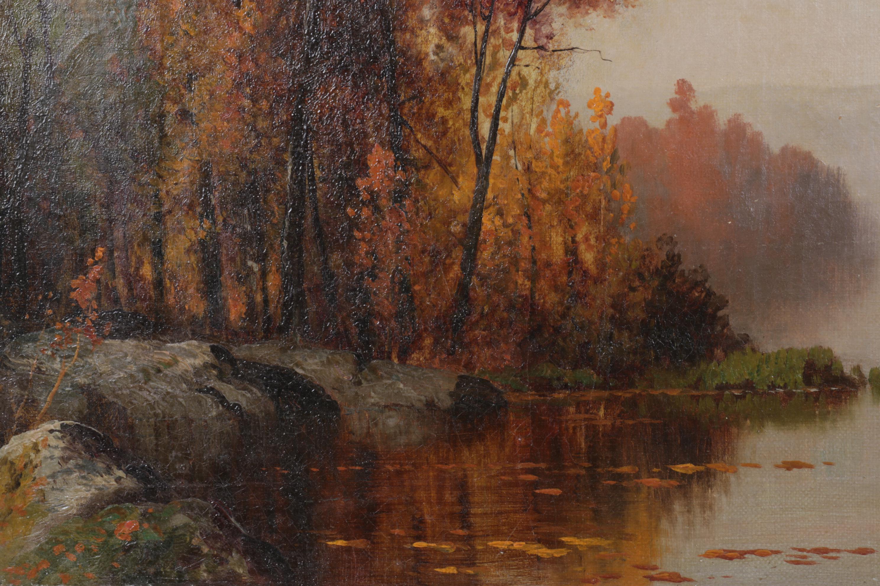 Barbizon-Style Riverside Landscape Oil Painting, Mid to Late 19th Century