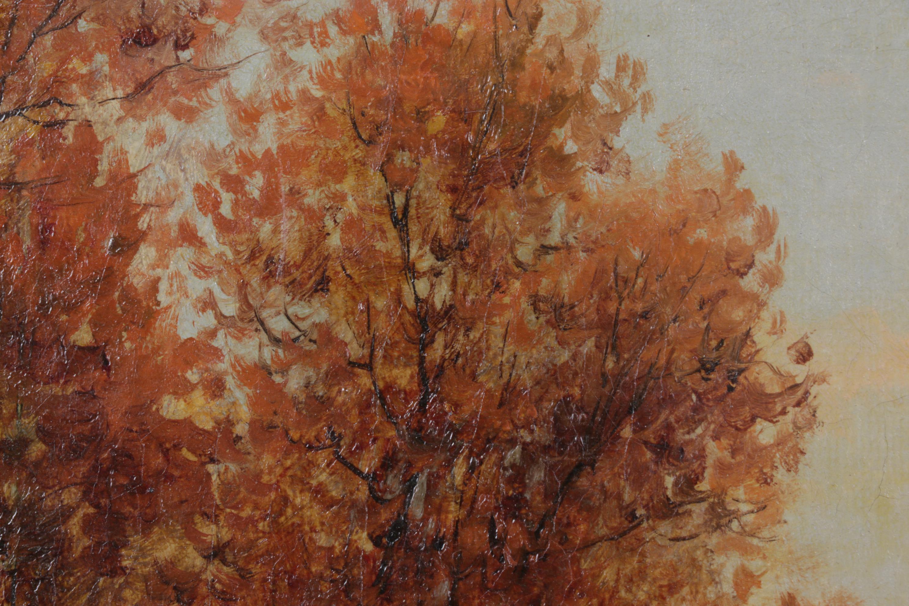 Barbizon-Style Riverside Landscape Oil Painting, Mid to Late 19th Century