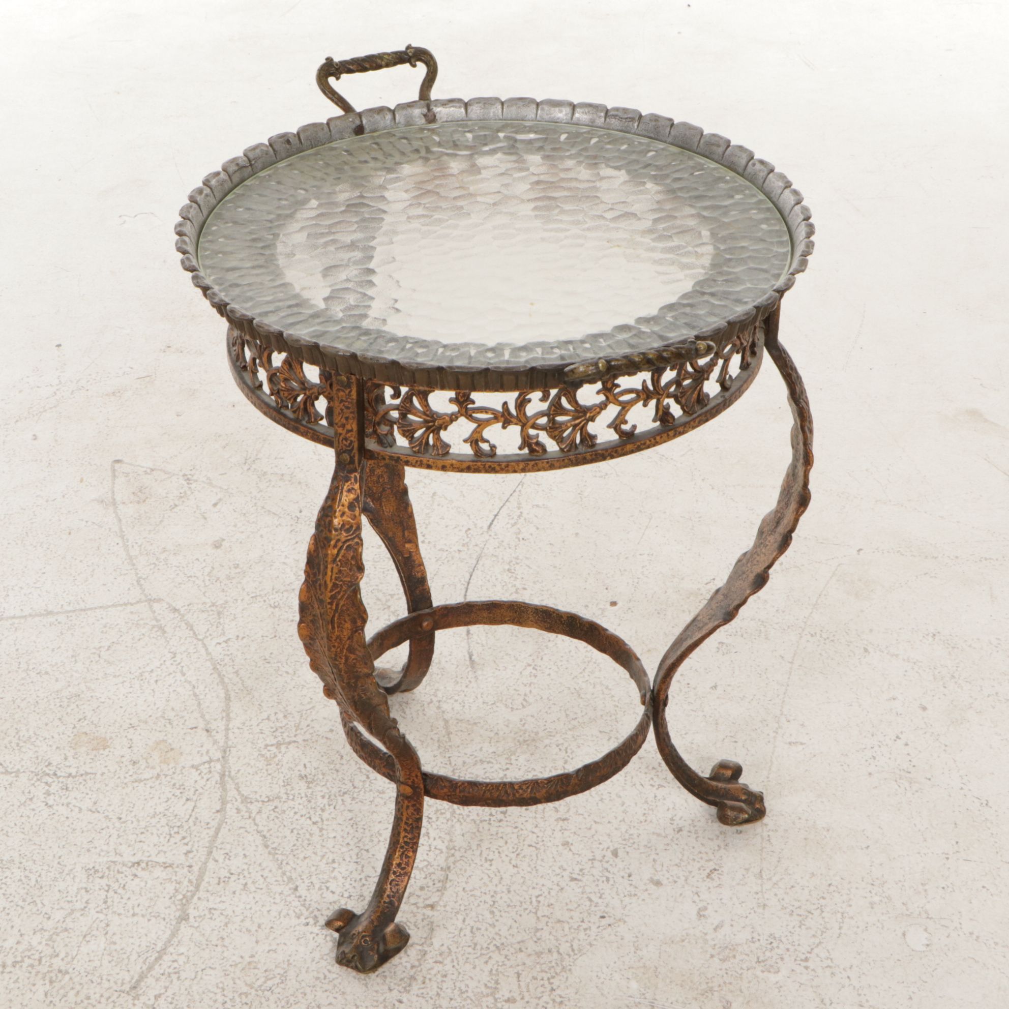 Rustic Metal Tray-Top Table with Acanthus Leaf Legs