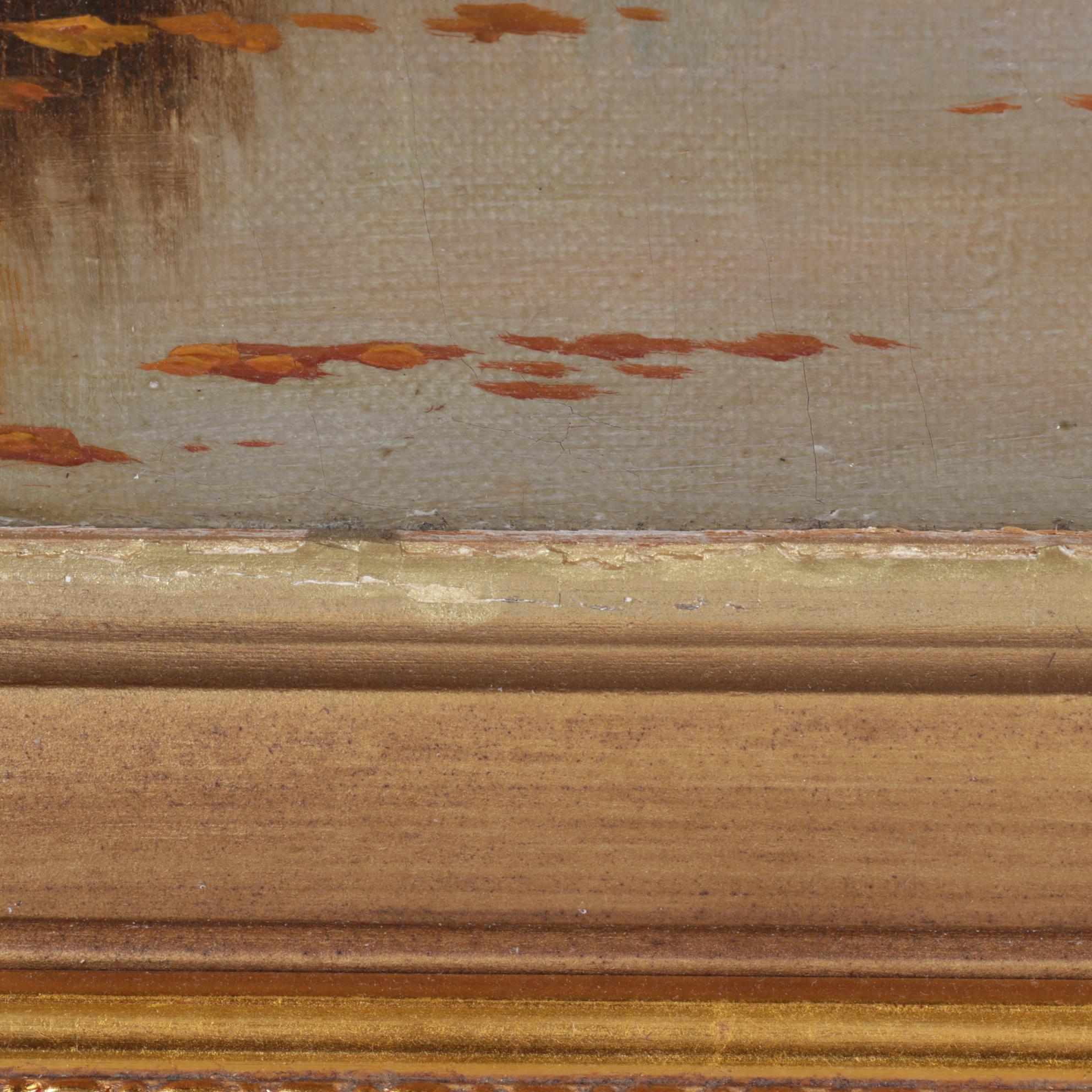 Barbizon-Style Riverside Landscape Oil Painting, Mid to Late 19th Century