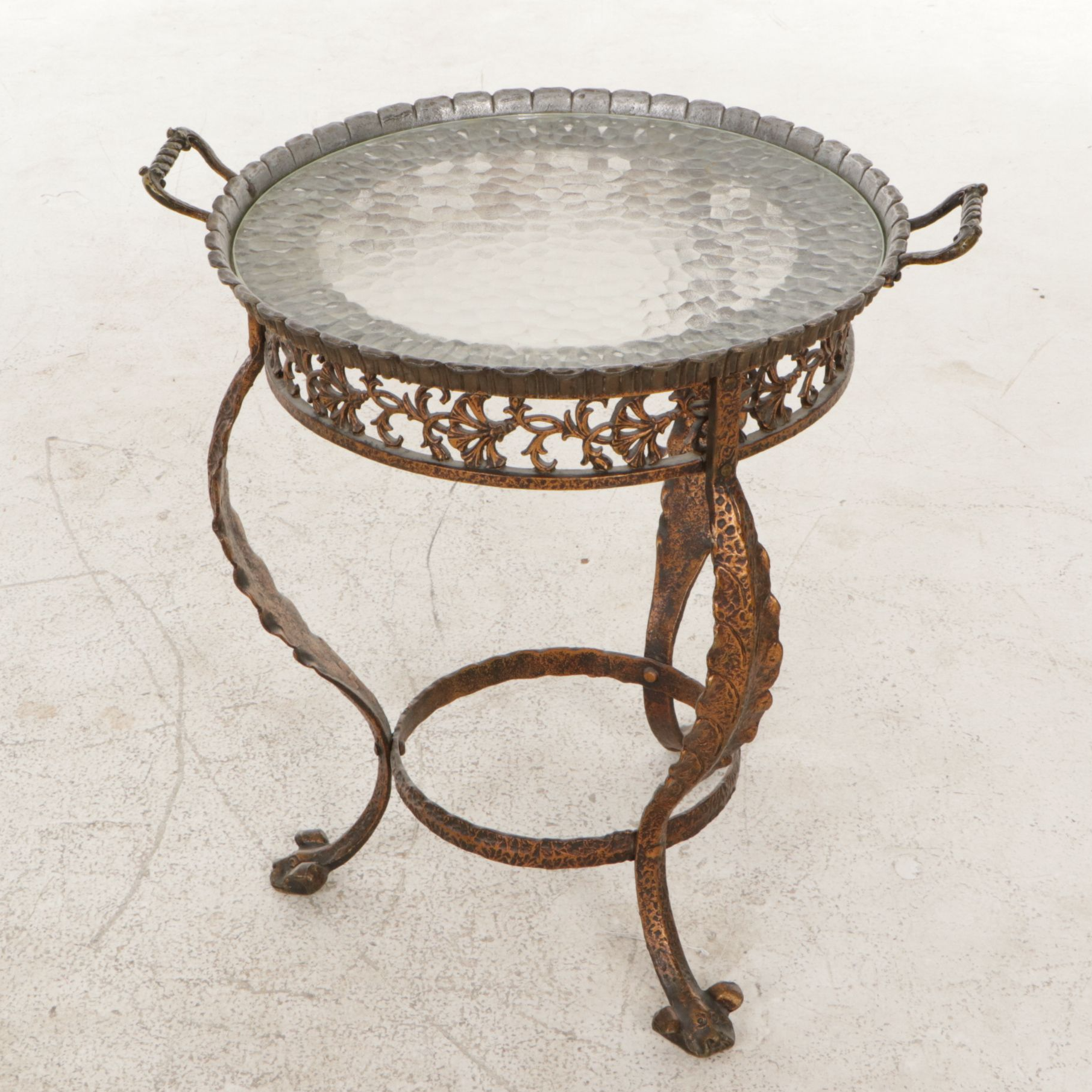 Rustic Metal Tray-Top Table with Acanthus Leaf Legs