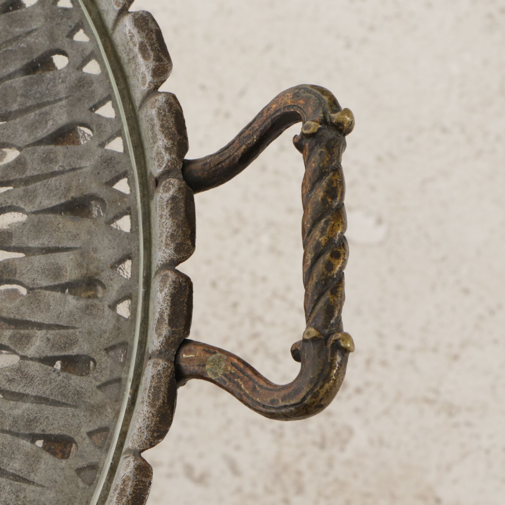 Rustic Metal Tray-Top Table with Acanthus Leaf Legs