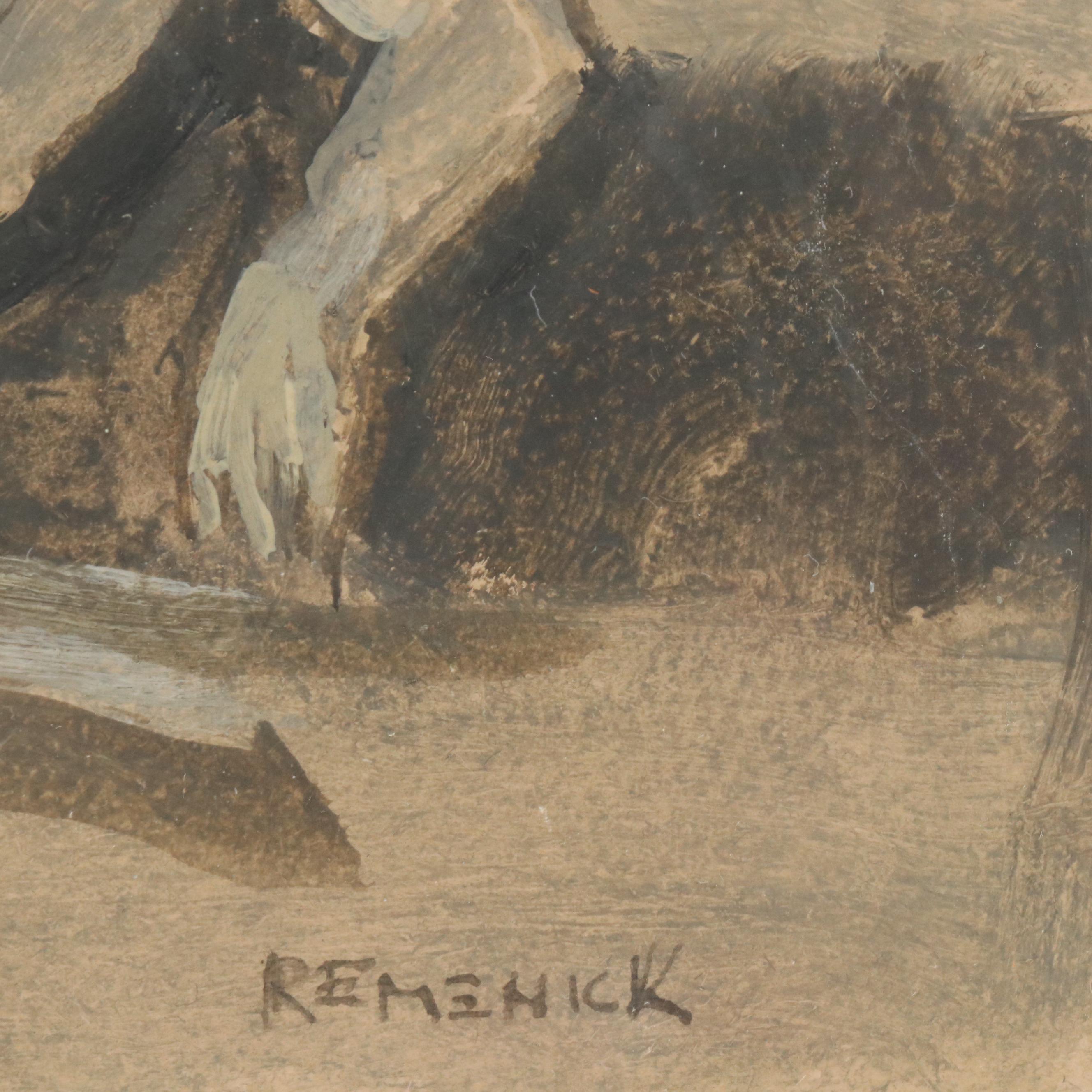 Seymour Remenick Figurative Ink and Gouache Sketch of Reclining Female Nude