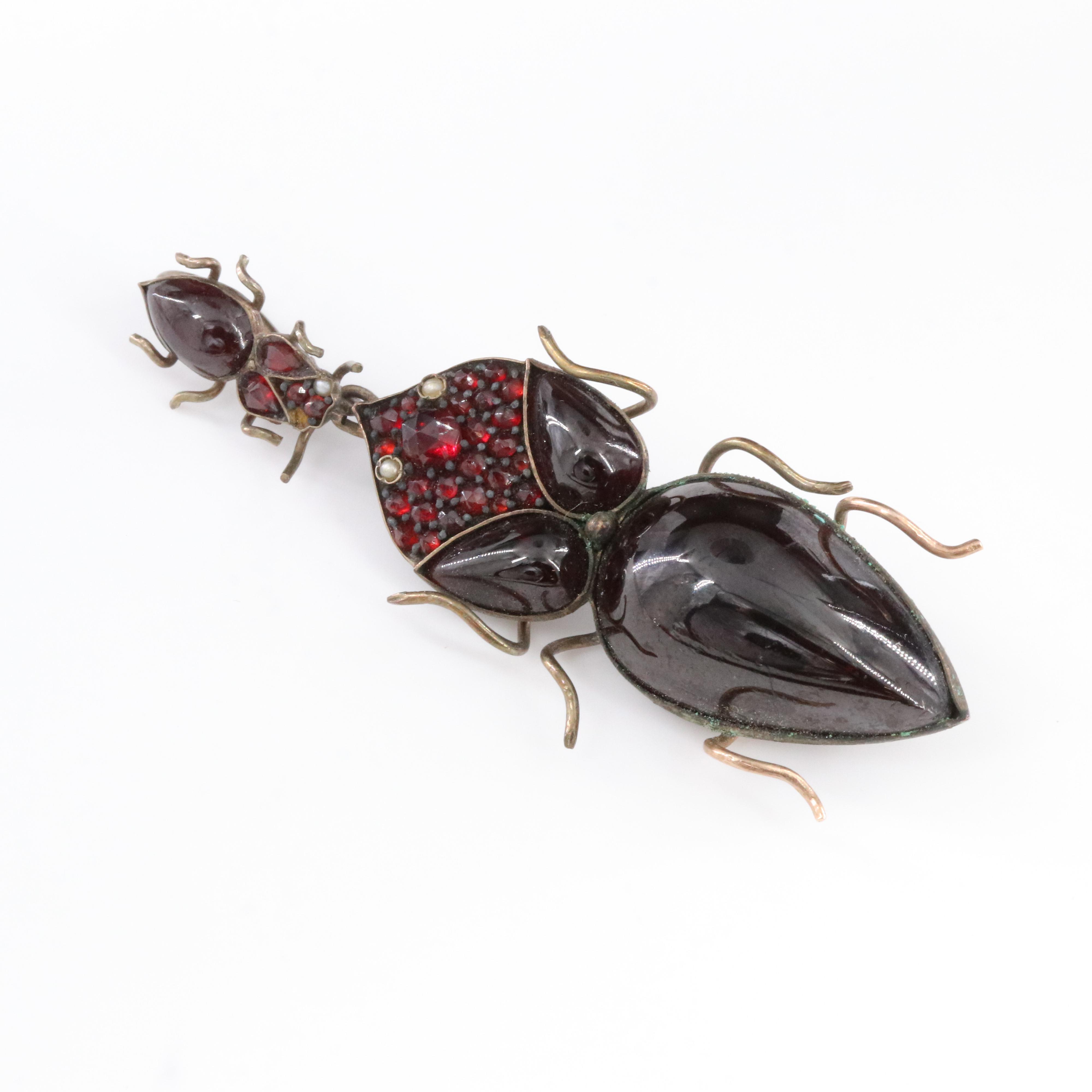 Early 1900s Garnet and Pearl Beetle Converter Brooch