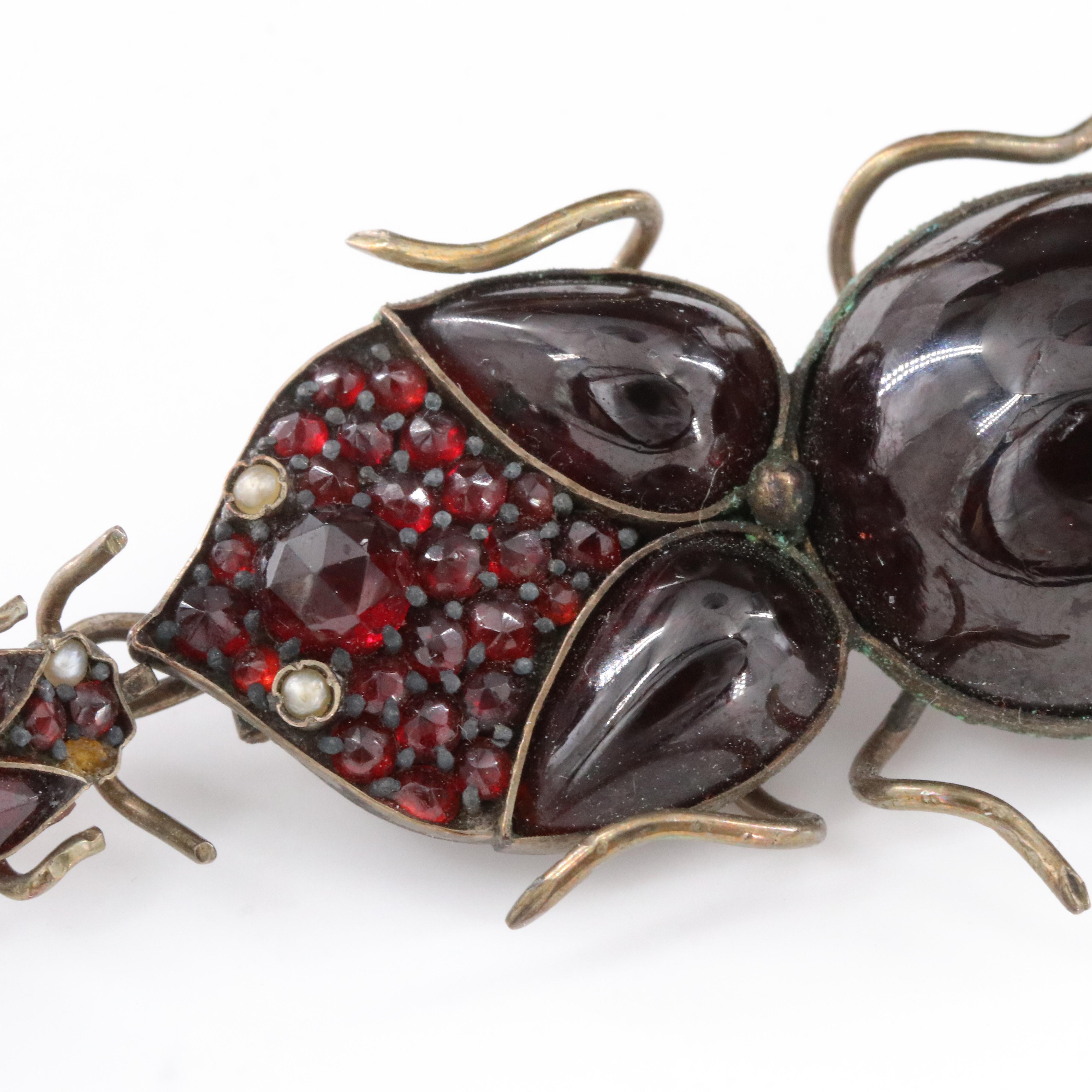 Early 1900s Garnet and Pearl Beetle Converter Brooch