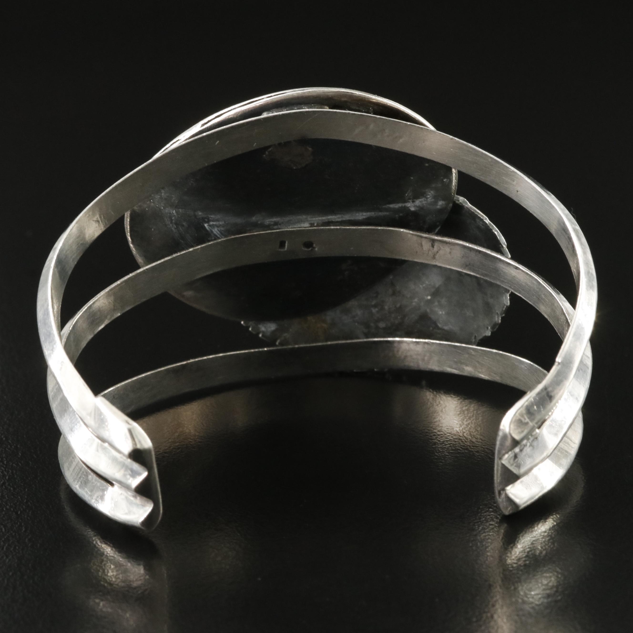 Southwestern Signed Sterling Turquoise Feather Cuff