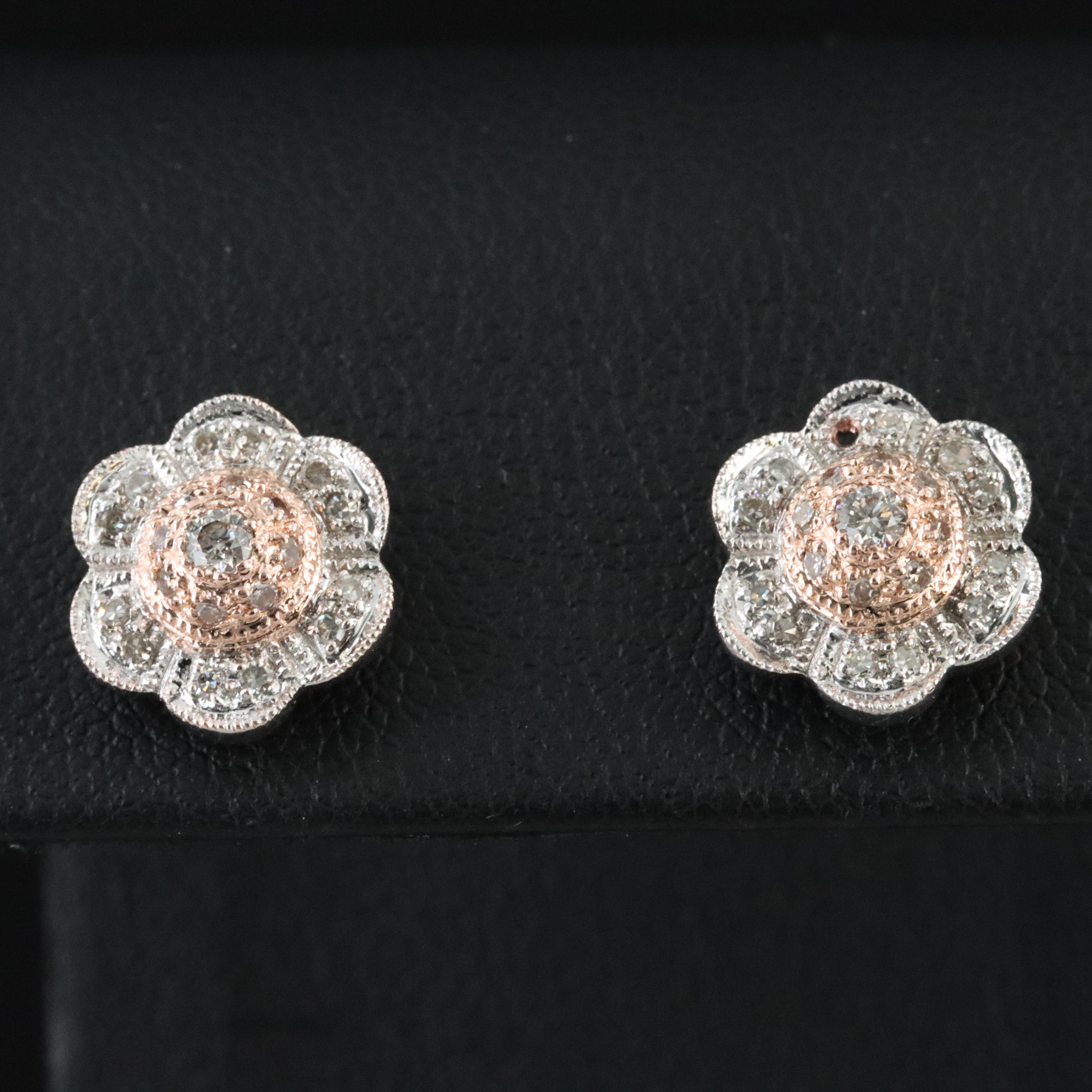14K 0.28 CTW Diamond Flower Earring with Rose Gold Accents