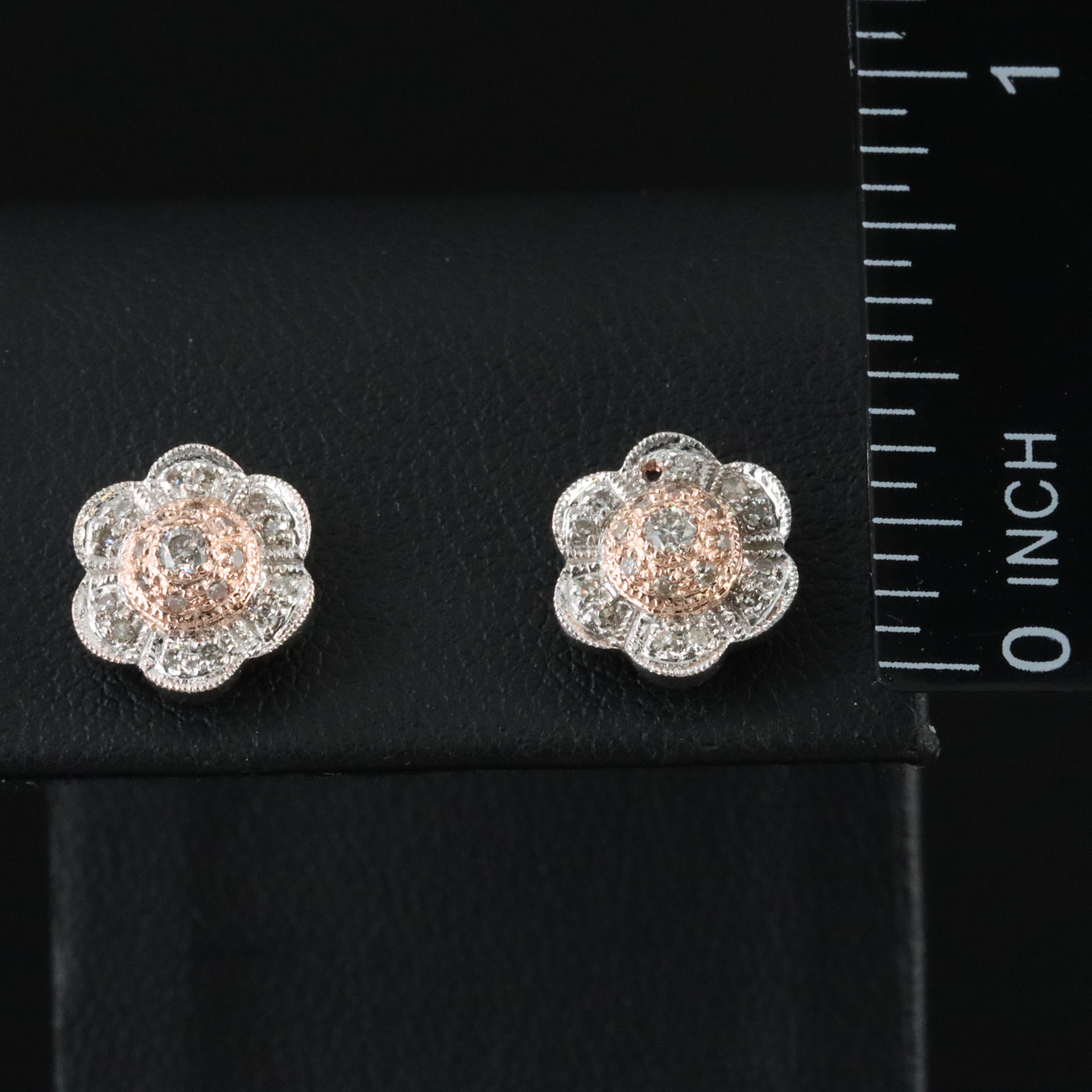 14K 0.28 CTW Diamond Flower Earring with Rose Gold Accents