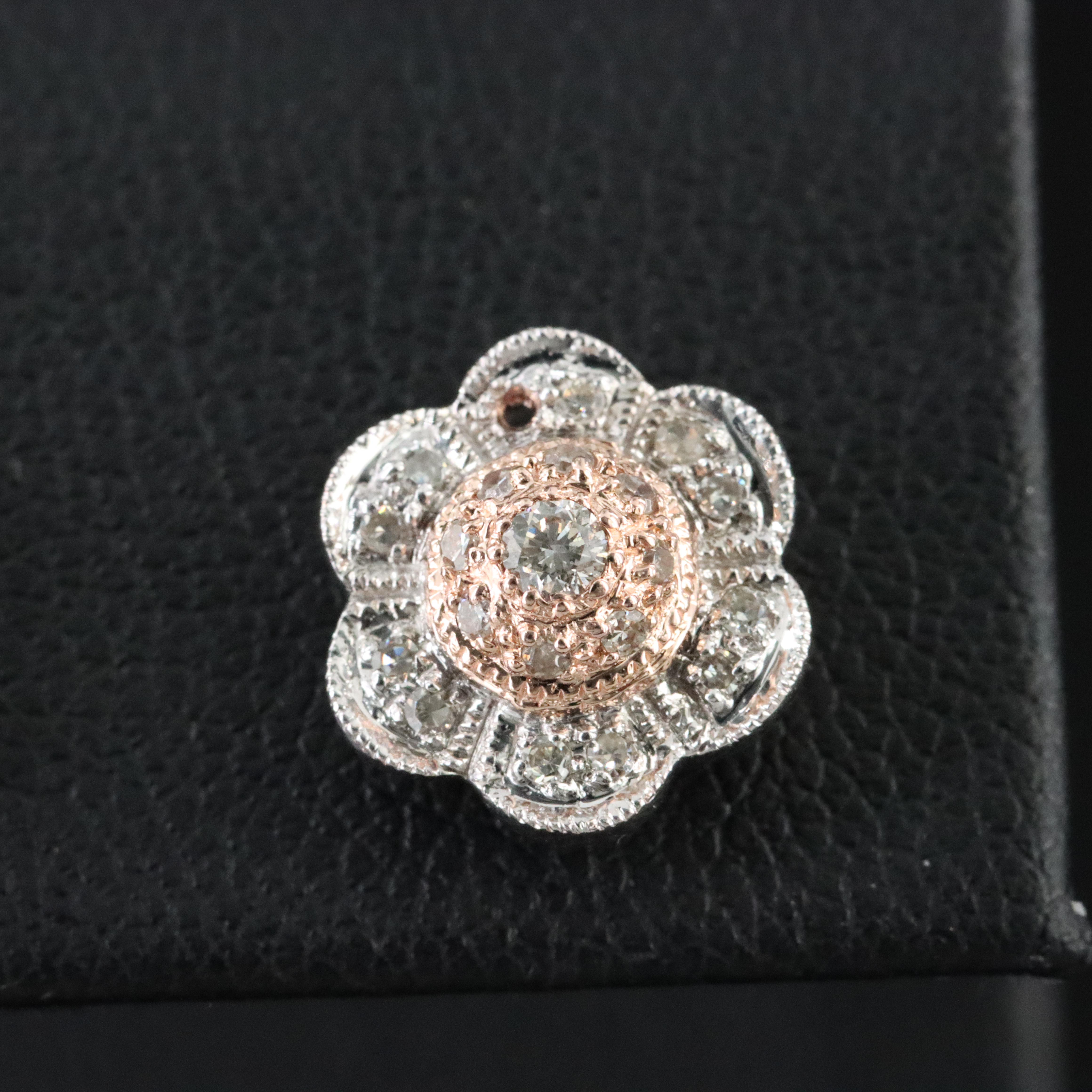 14K 0.28 CTW Diamond Flower Earring with Rose Gold Accents