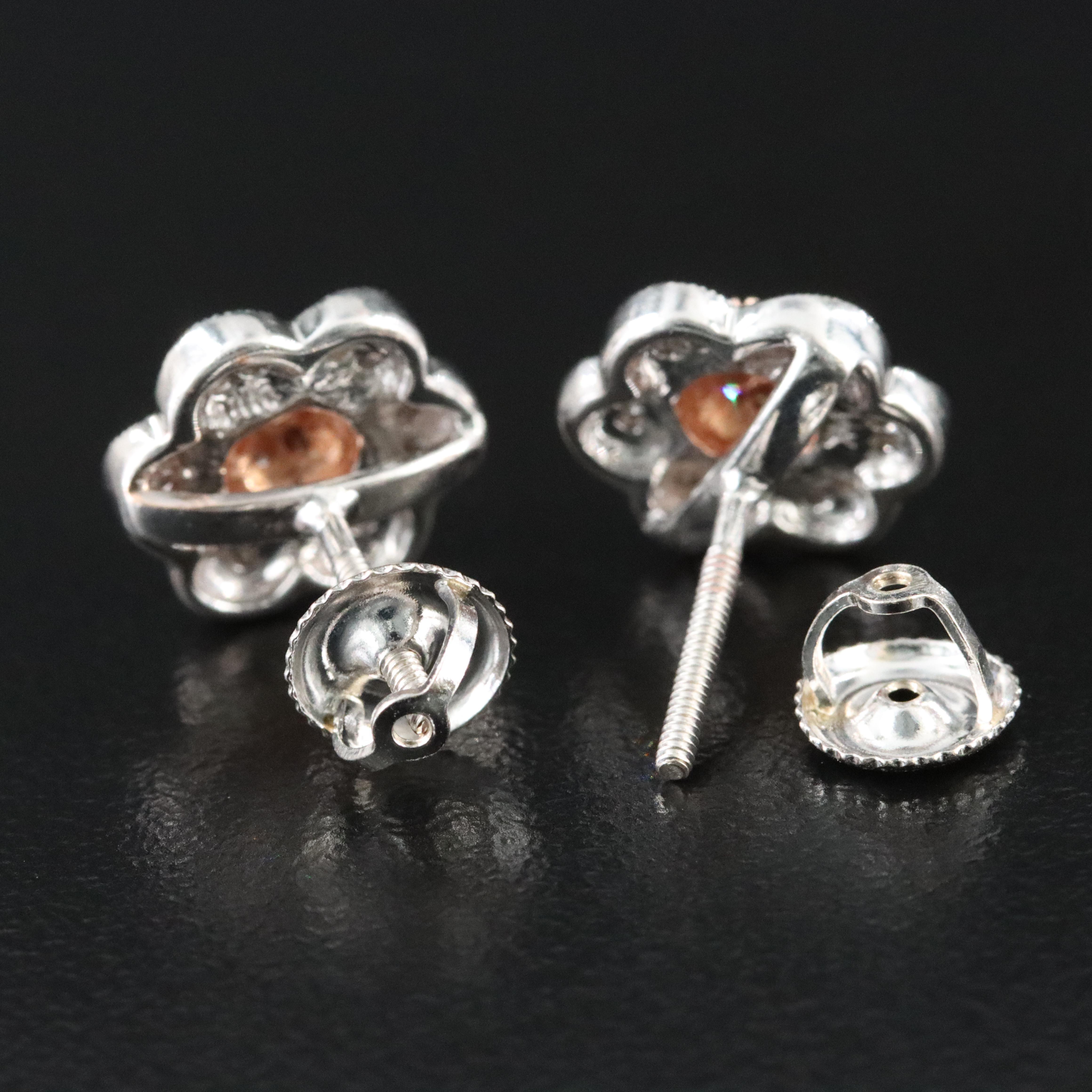 14K 0.28 CTW Diamond Flower Earring with Rose Gold Accents