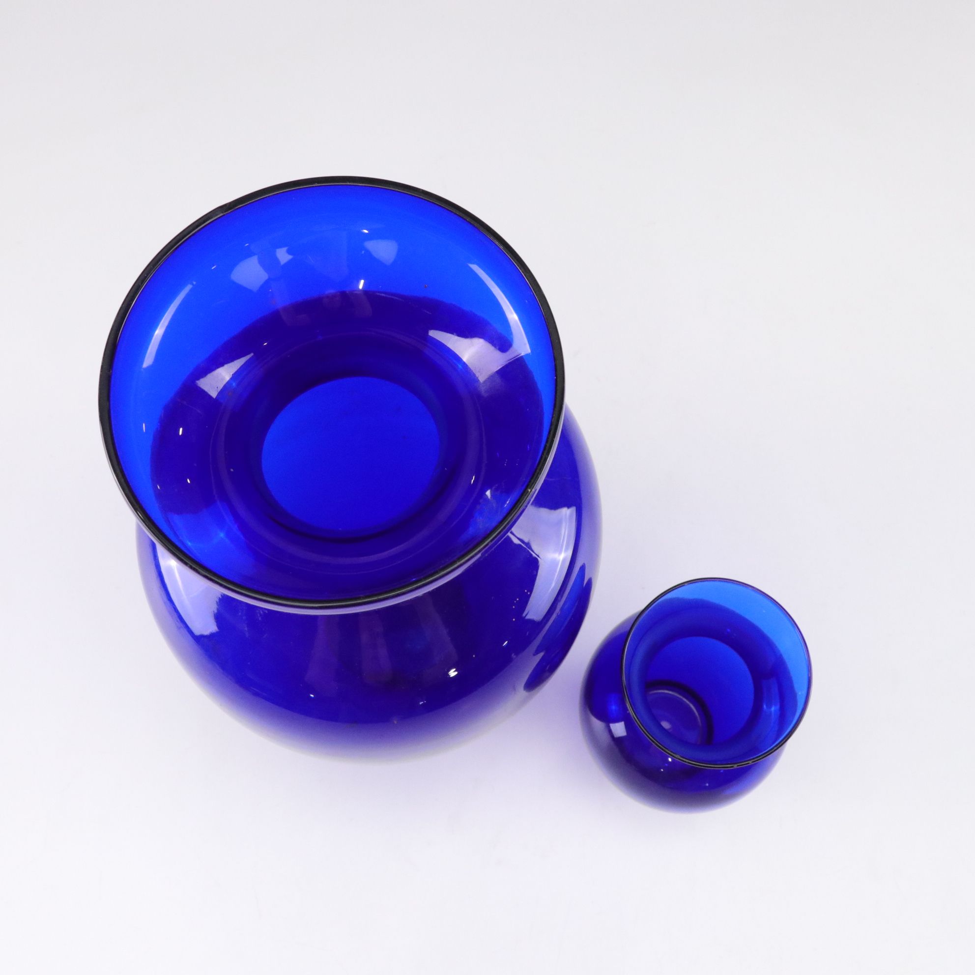 Frosted Flash Glass Bowl & Navy Blue Vases