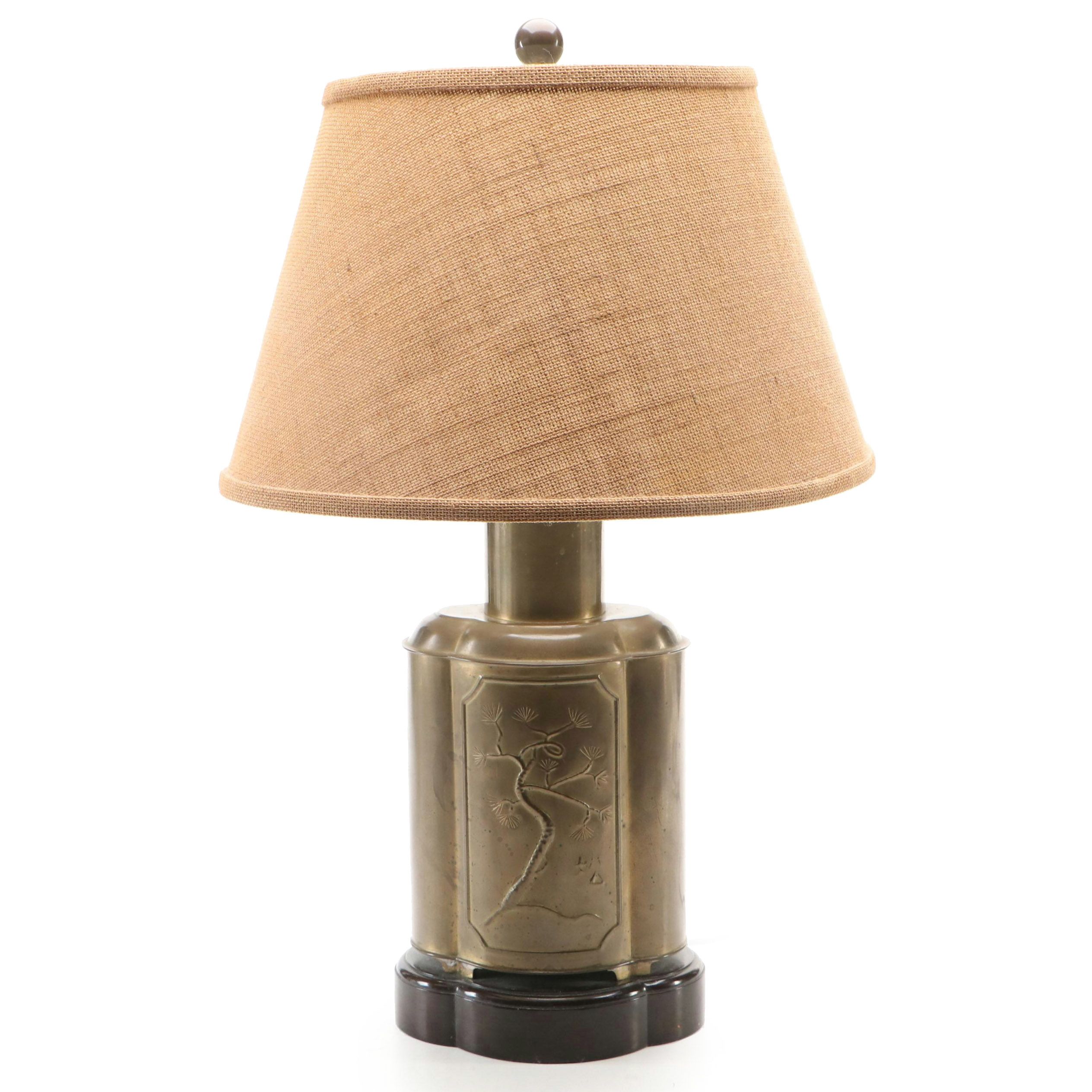 Wildwood Chinese Brass Tea Canister Table Lamp with Burlap Shade