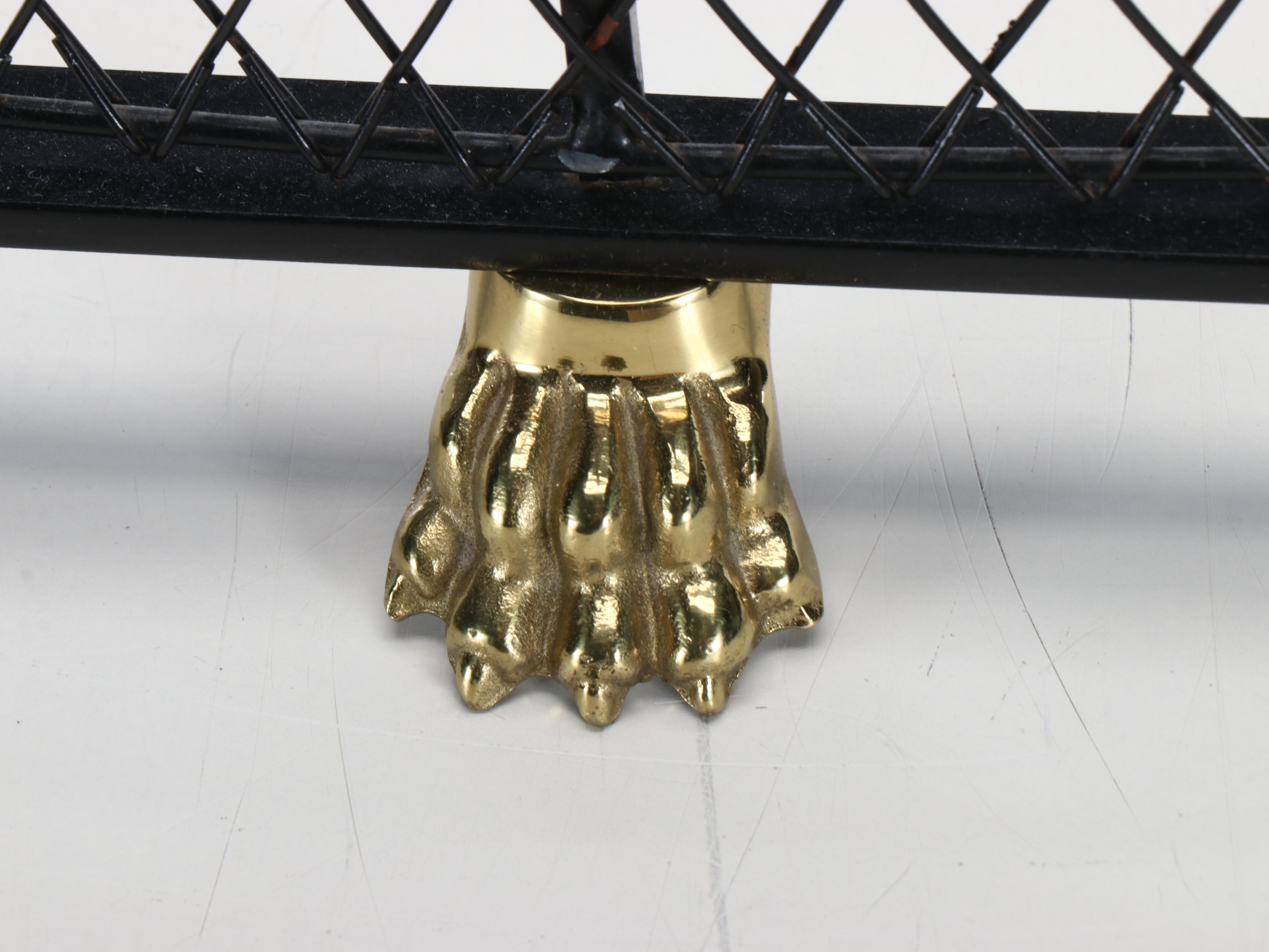 Federal Style Brass Cannonball Fireplace Fender, Andirons, and Tool Set