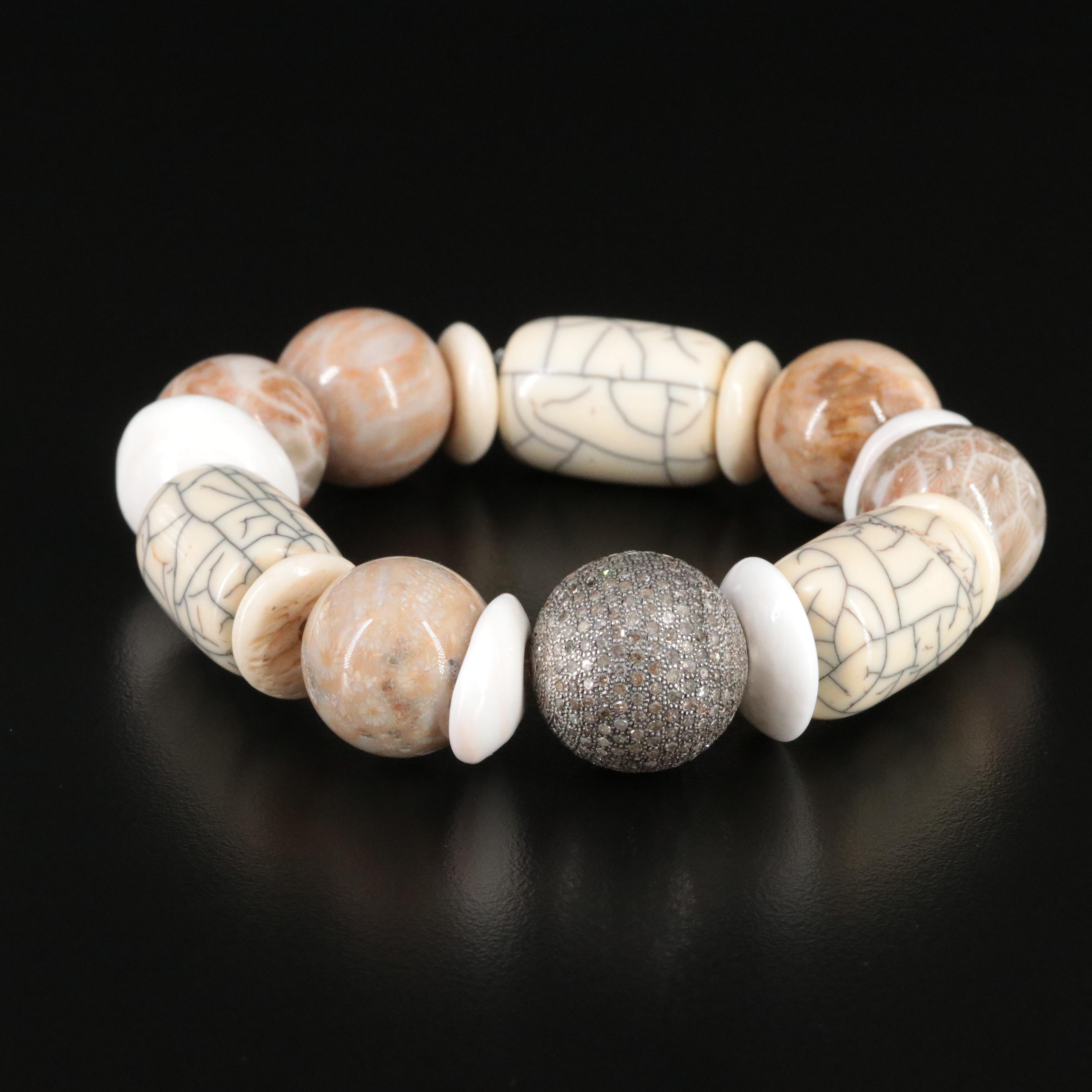 Sheryl Lowe Sterling Bracelet with Pavé Diamond Accent Bead