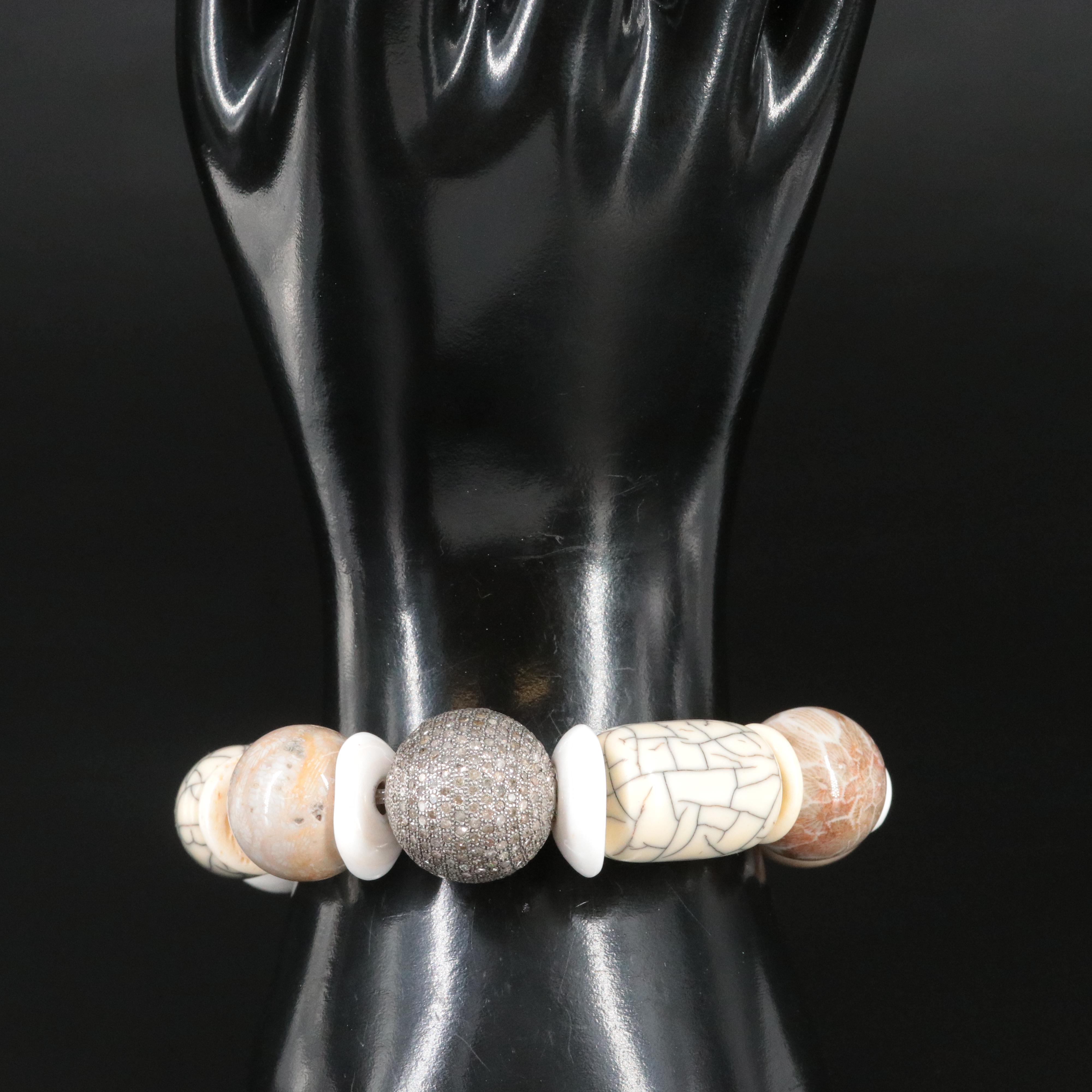 Sheryl Lowe Sterling Bracelet with Pavé Diamond Accent Bead