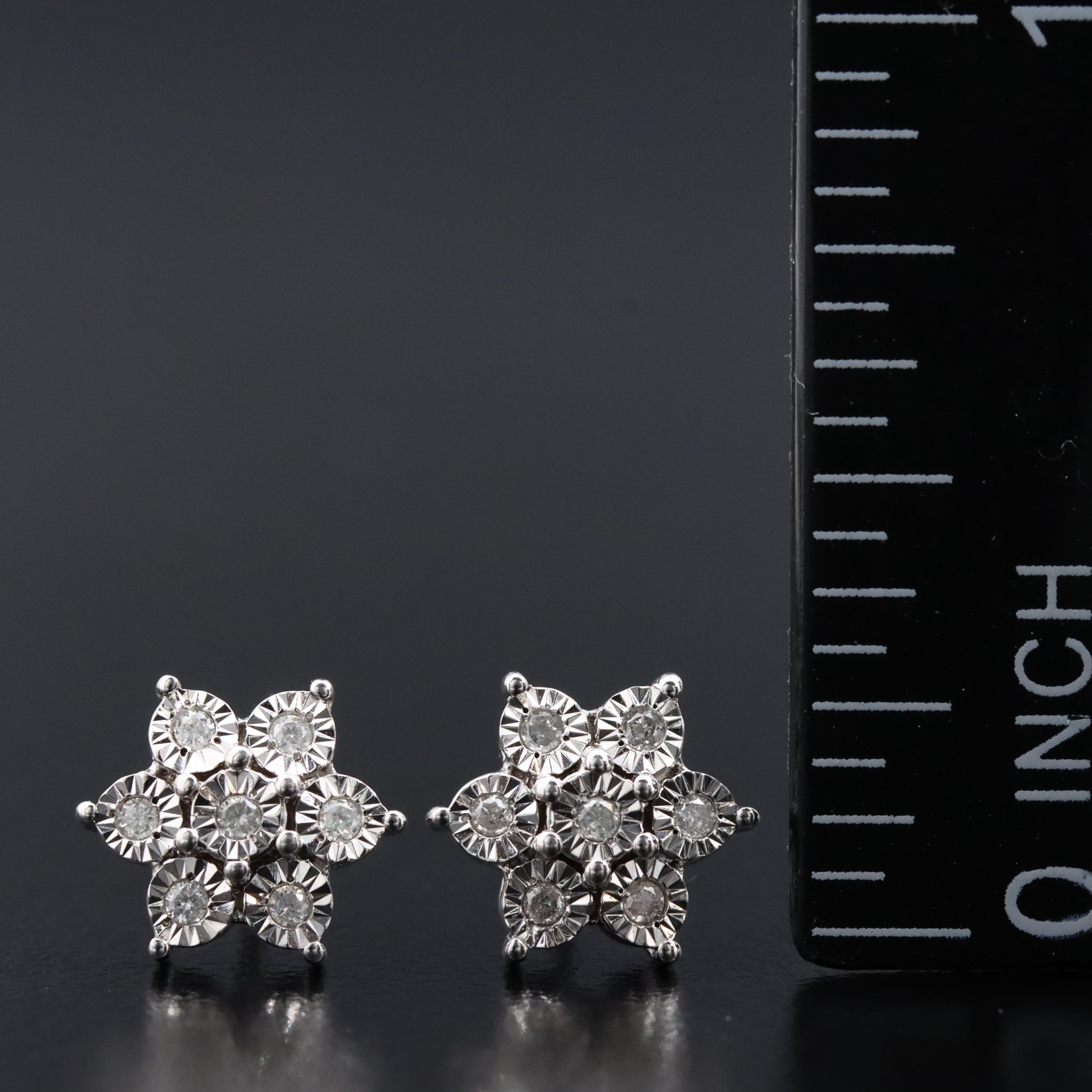 Sterling Diamond Flower Stud Earrings