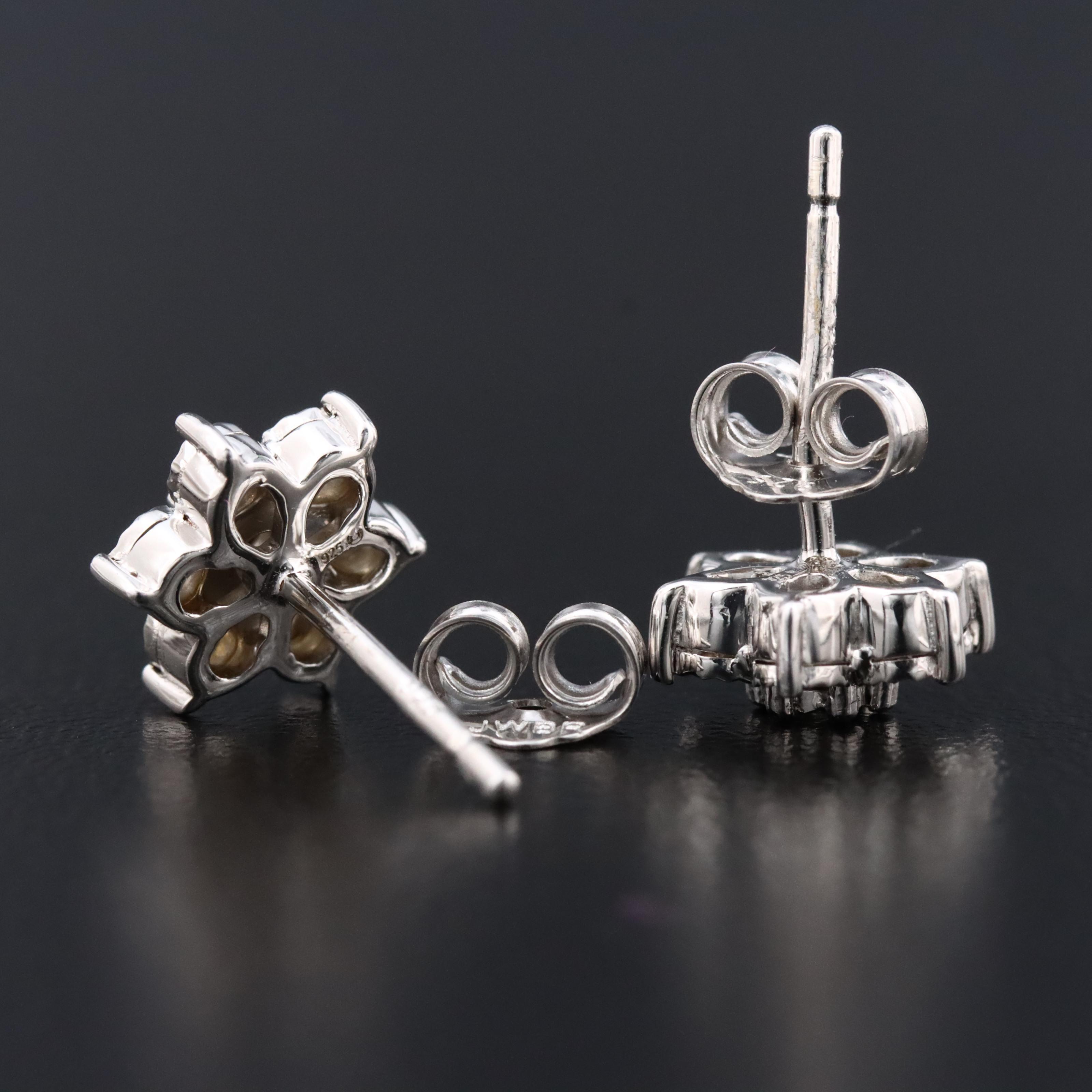 Sterling Diamond Flower Stud Earrings
