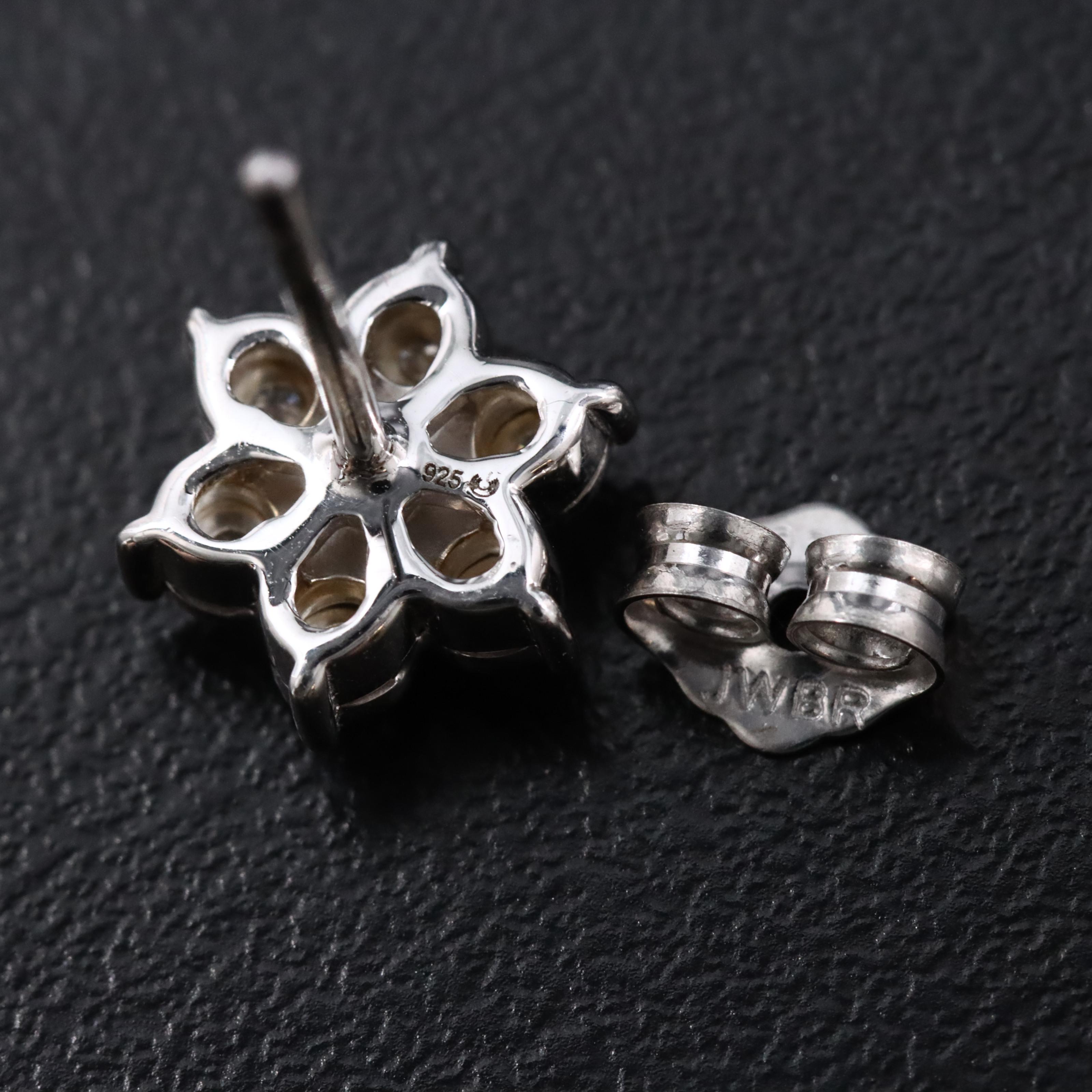 Sterling Diamond Flower Stud Earrings