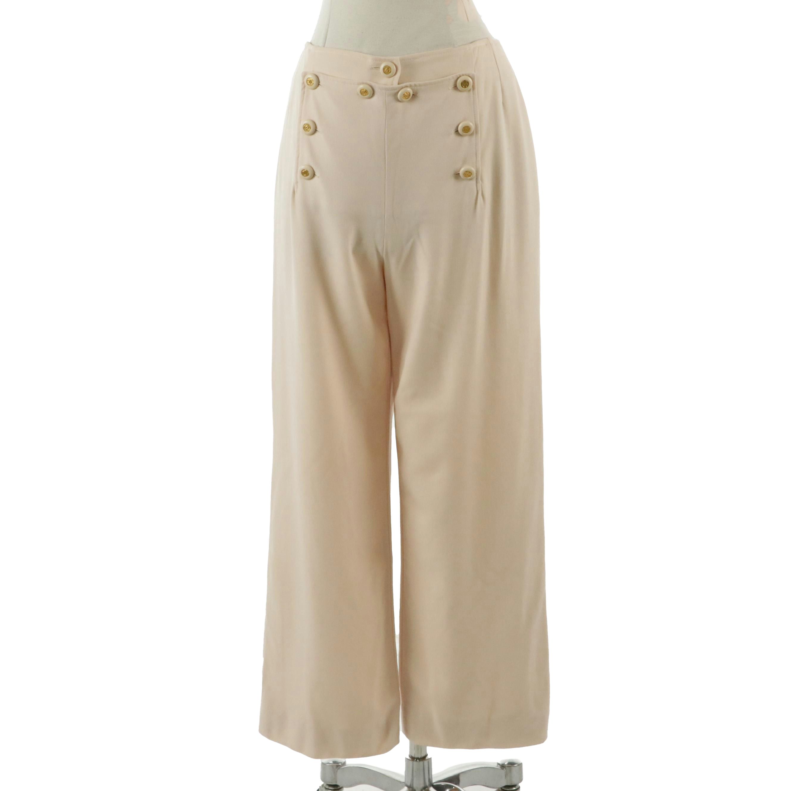 Chanel Boutique Spring Collection Sailor Inspired Trousers in Blush Pink Wool