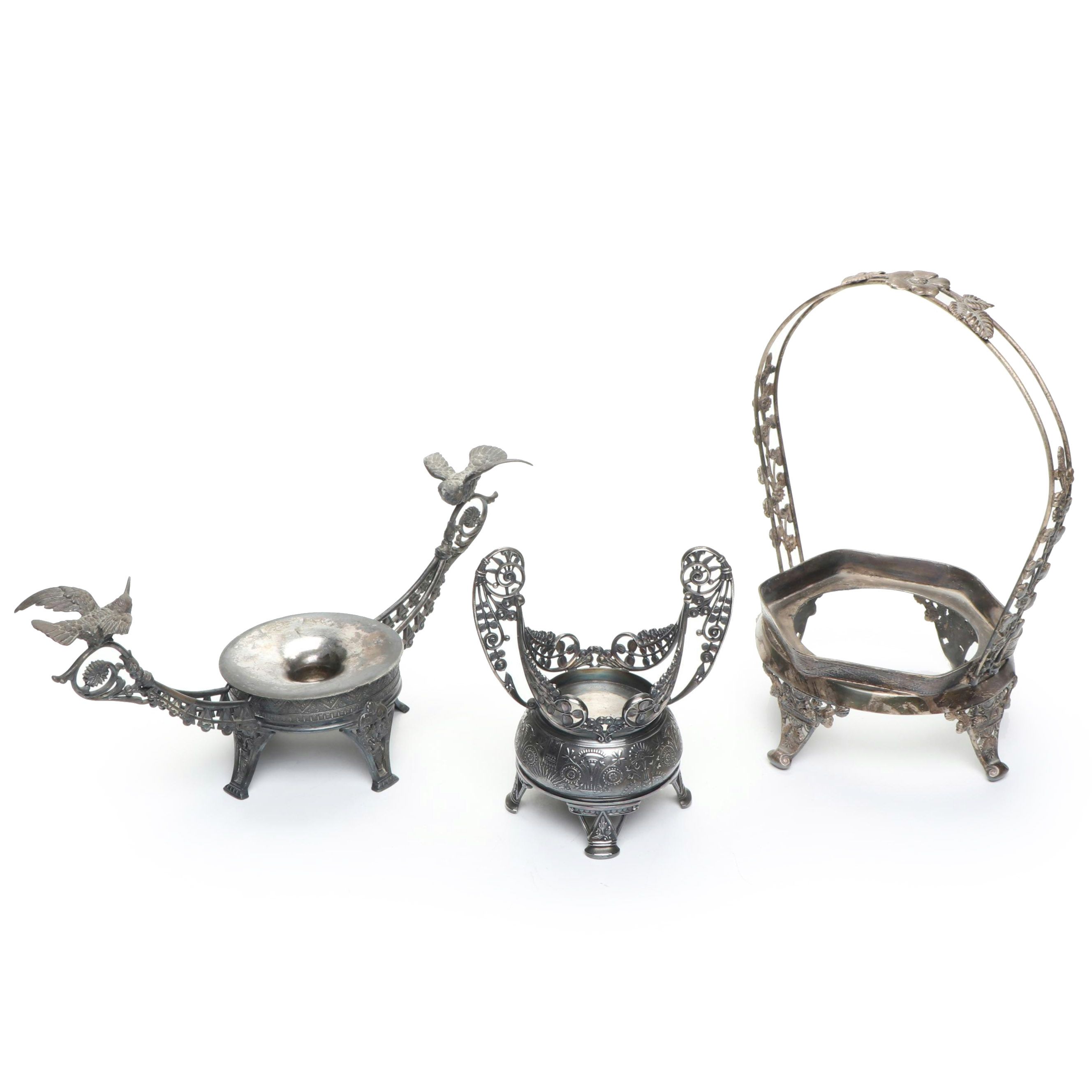 Meriden Britannia Co. with Other Victorian Silver Plate Brides Basket Holder