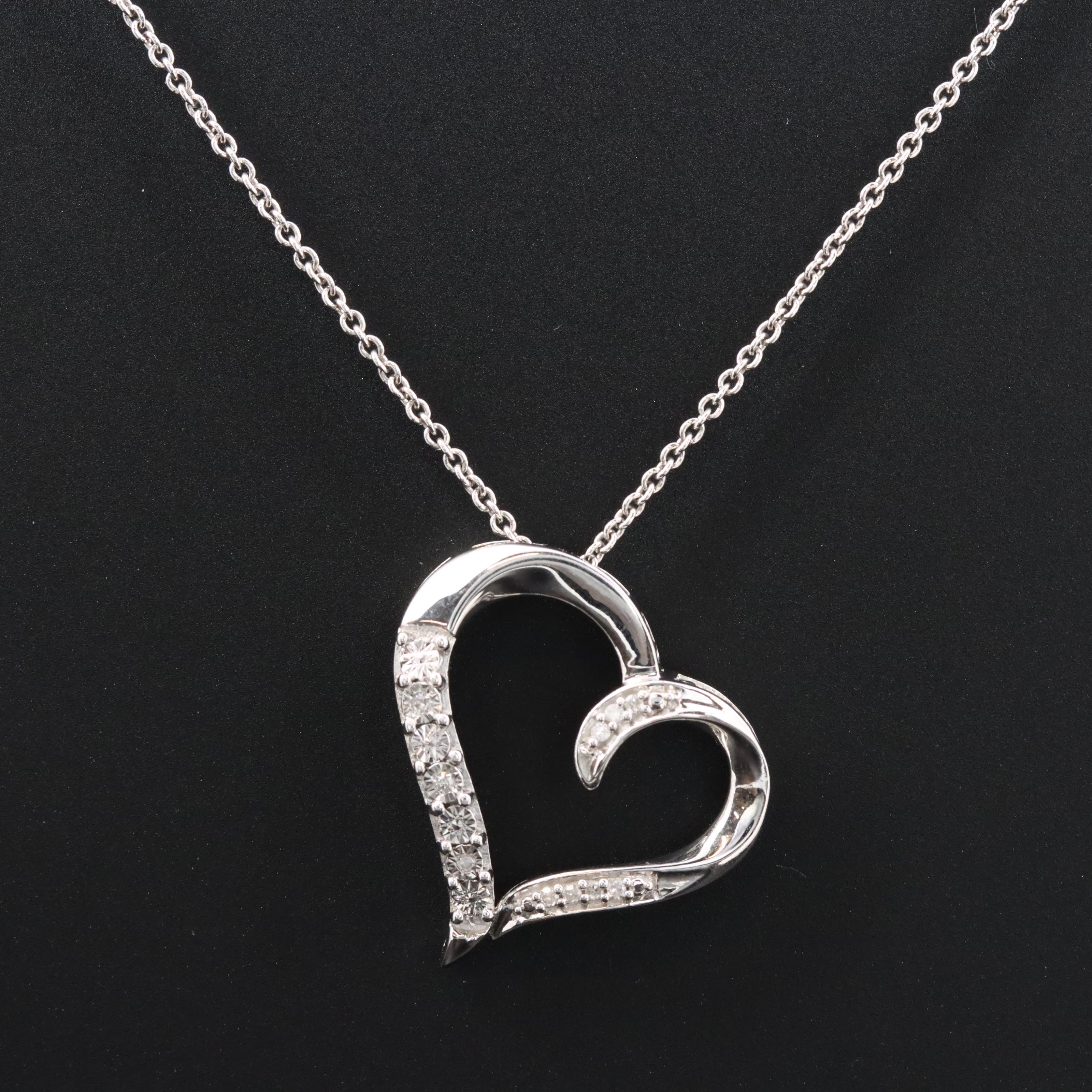 Sterling Diamond Heart Pendant Necklace