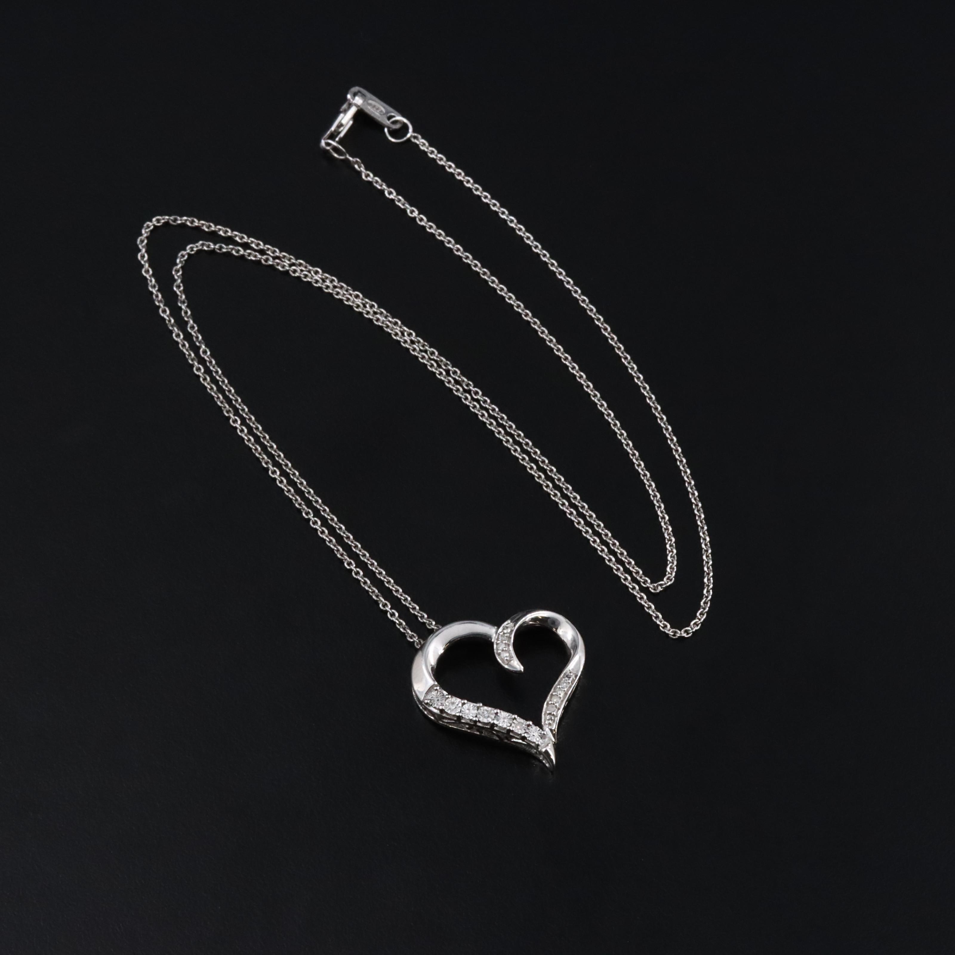 Sterling Diamond Heart Pendant Necklace