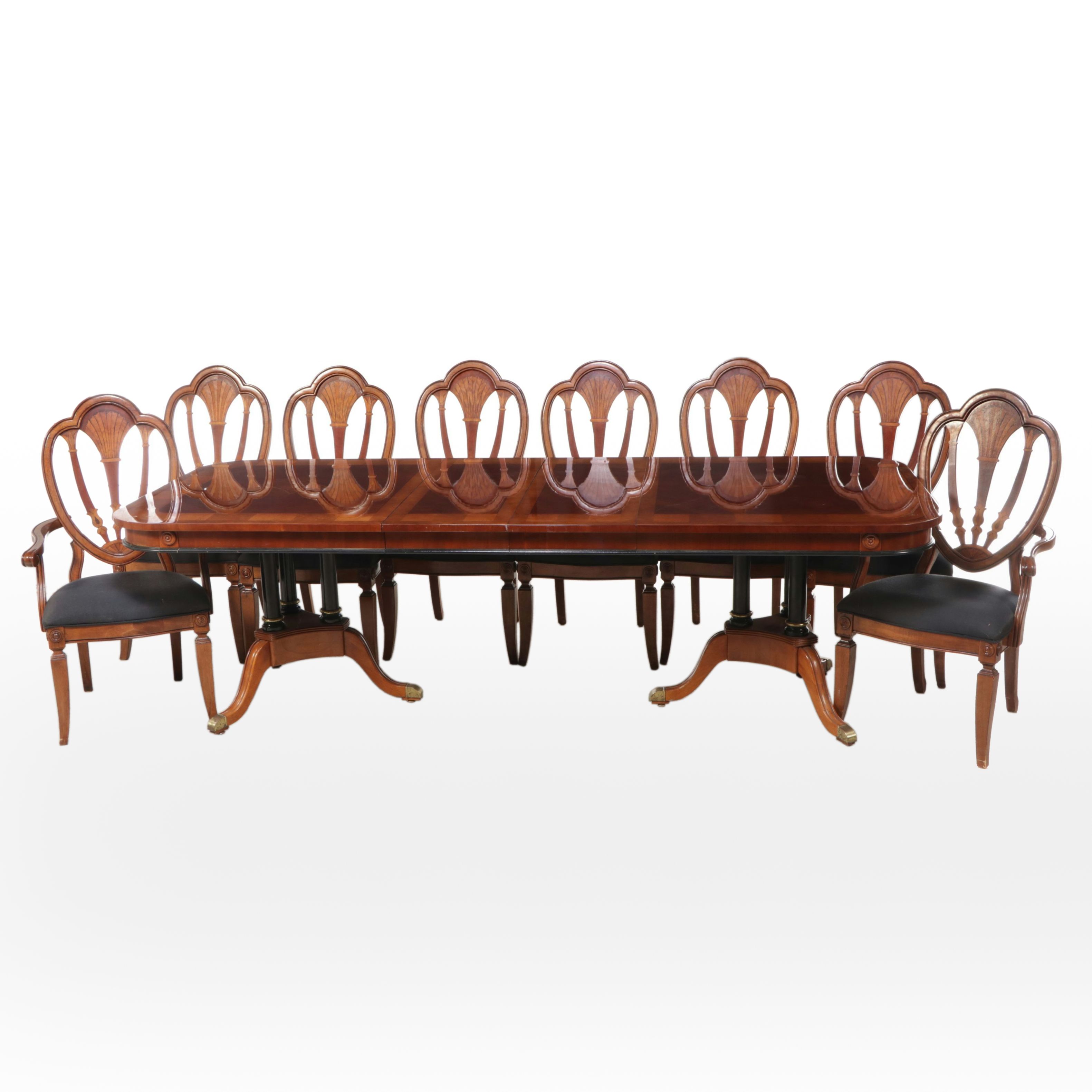 Nine Piece Dining Set Sheraton Style Marquetry Inlaid Dining Set