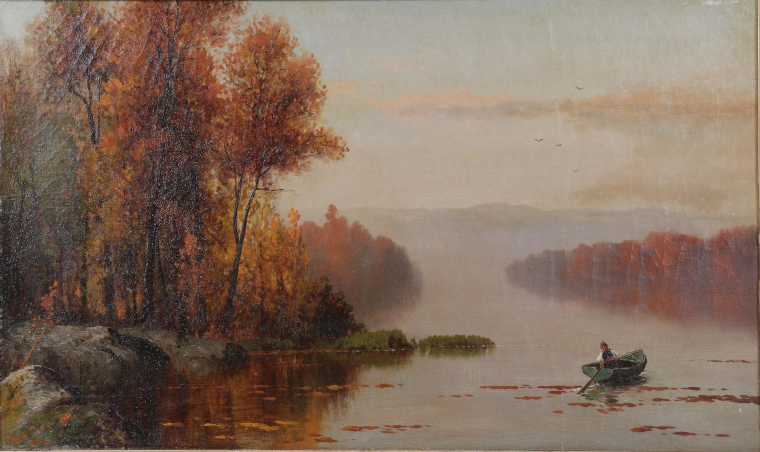 Barbizon-Style Riverside Landscape Oil Painting, Mid to Late 19th Century