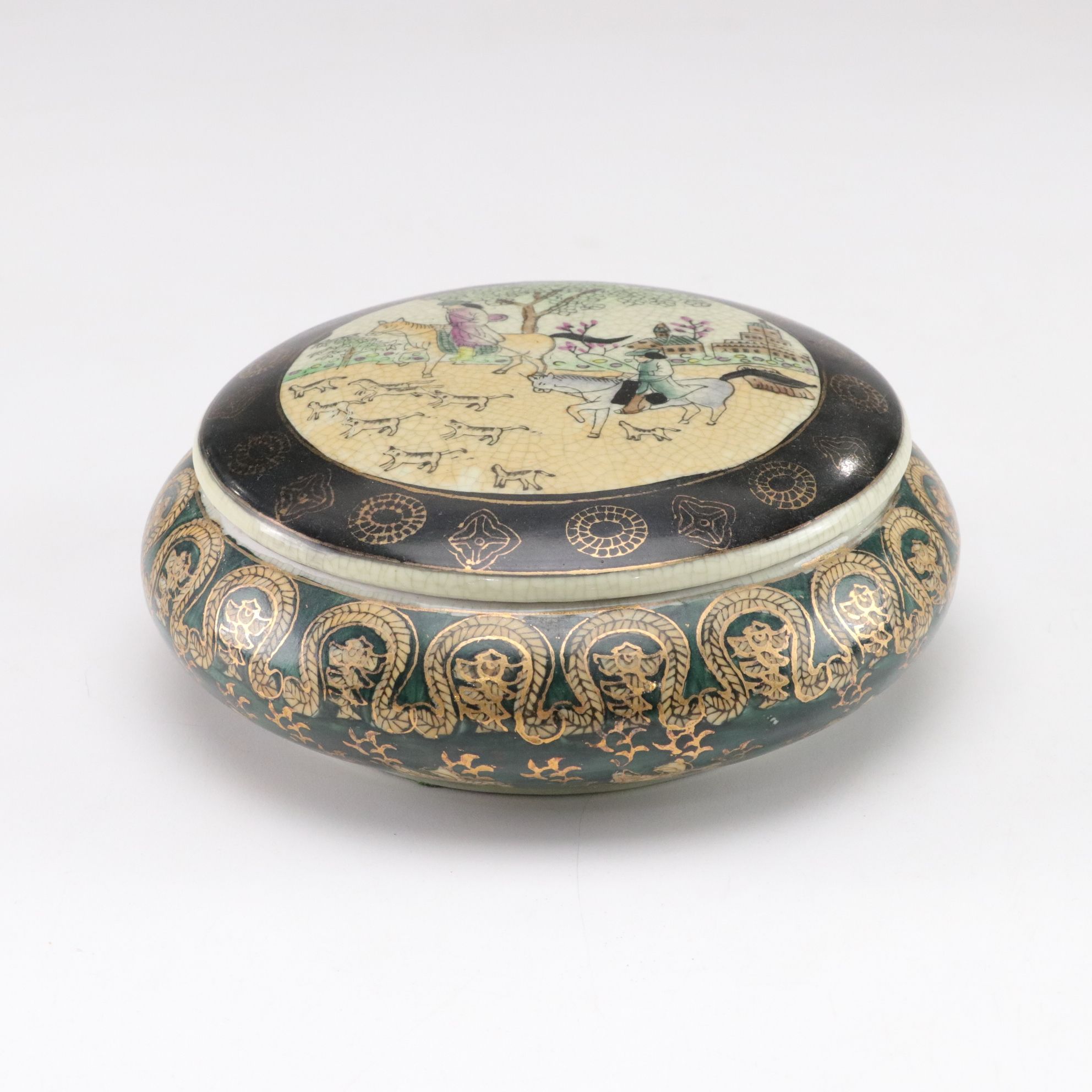 Hand-Painted Lidded Box & Decorative Plate with Hunting Motif