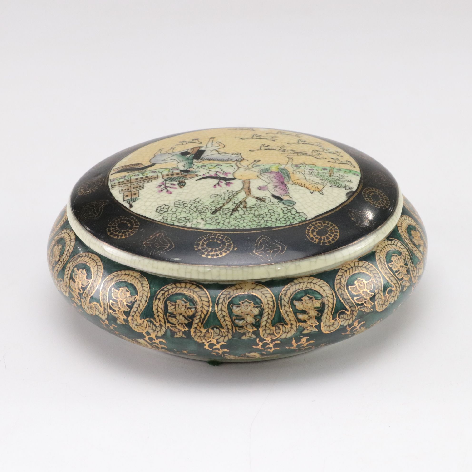 Hand-Painted Lidded Box & Decorative Plate with Hunting Motif