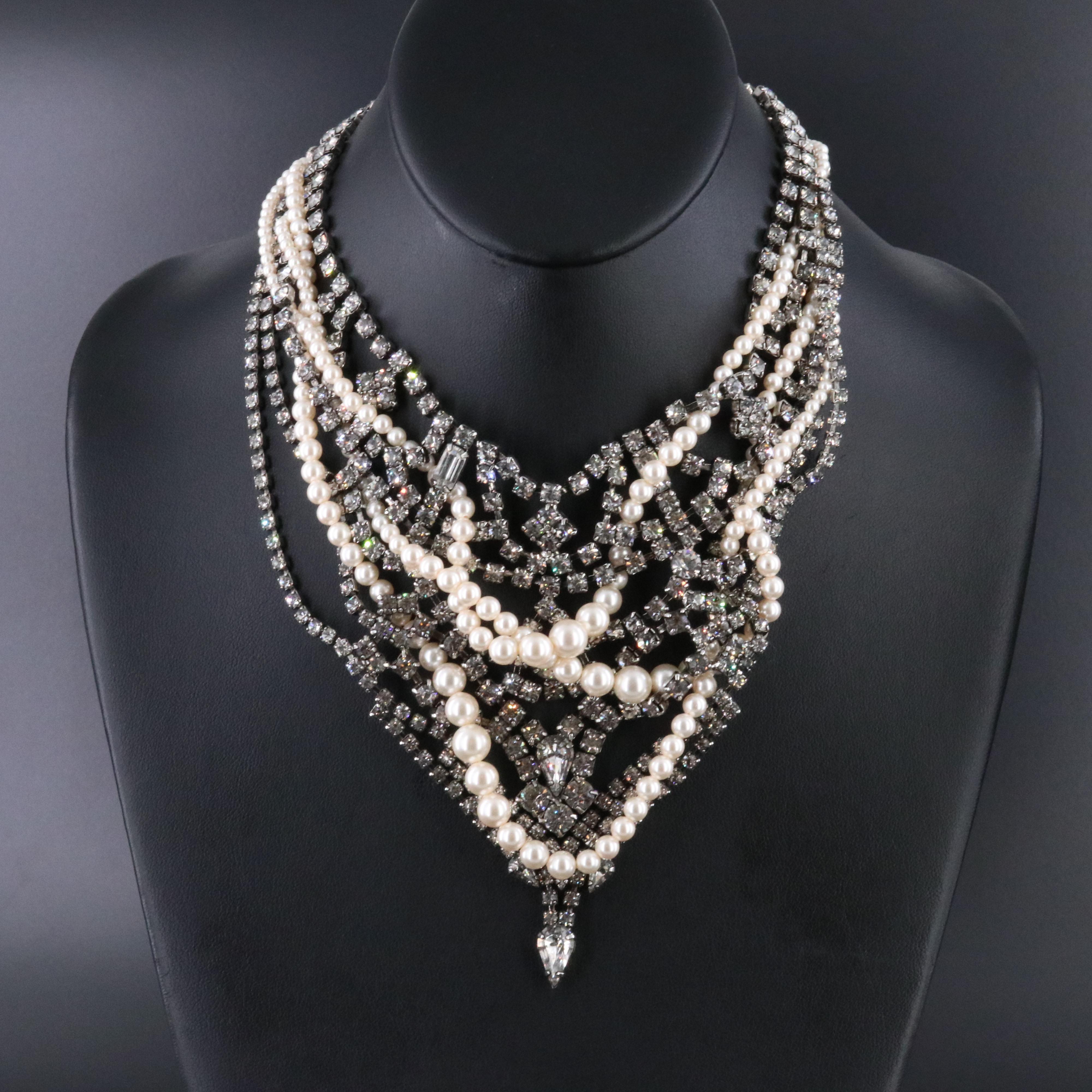 Tom Binns Crystal and Faux Pearl Choker Bib Necklace