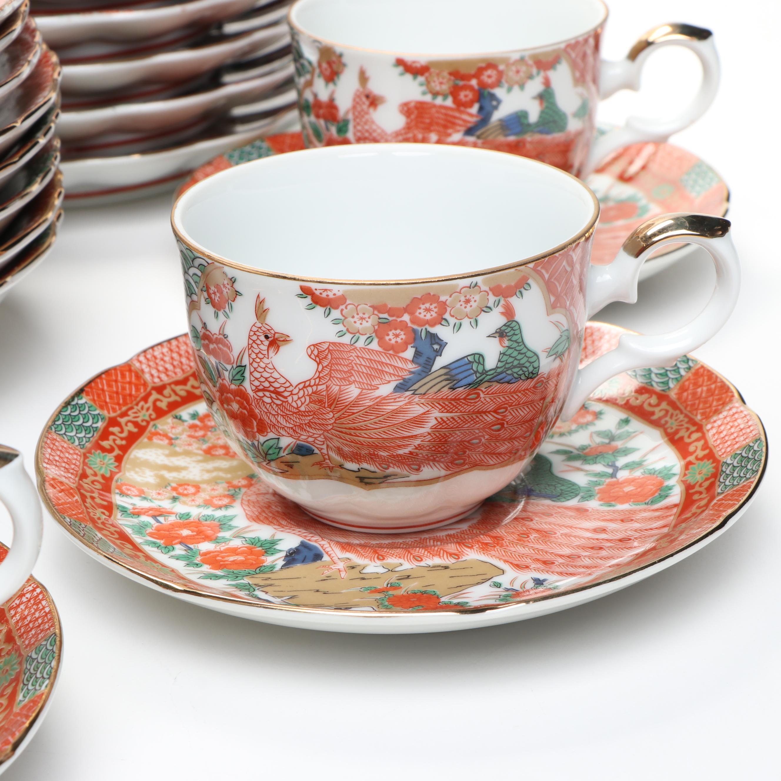 Japanese Porcelain Arita Peacock Pattern Dinnerware and Serving Pieces