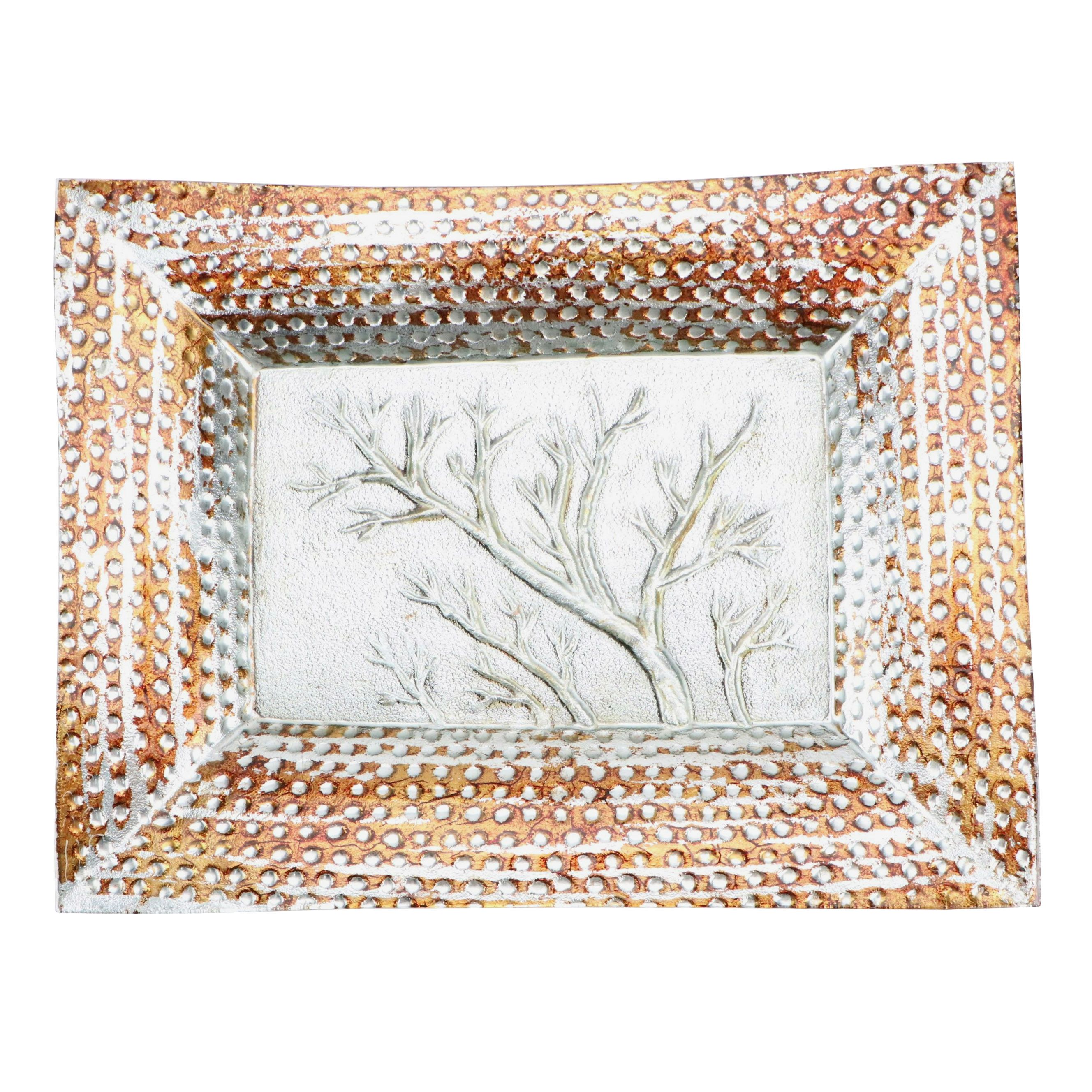 Contemporary Silvered and Bronzed Metal Hammered Metal Dish