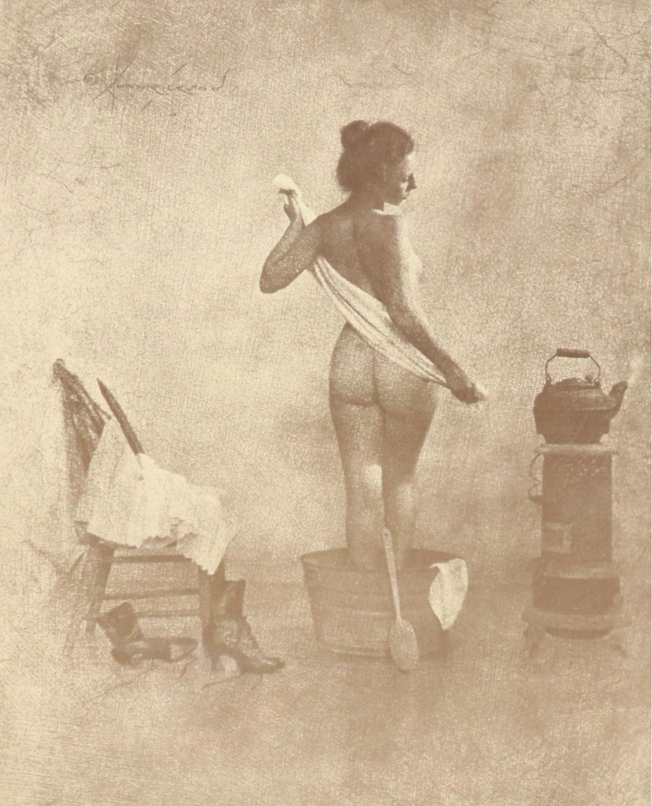 Halftone of Bathing Scene After Rolland Hendrickson, Circa 1960