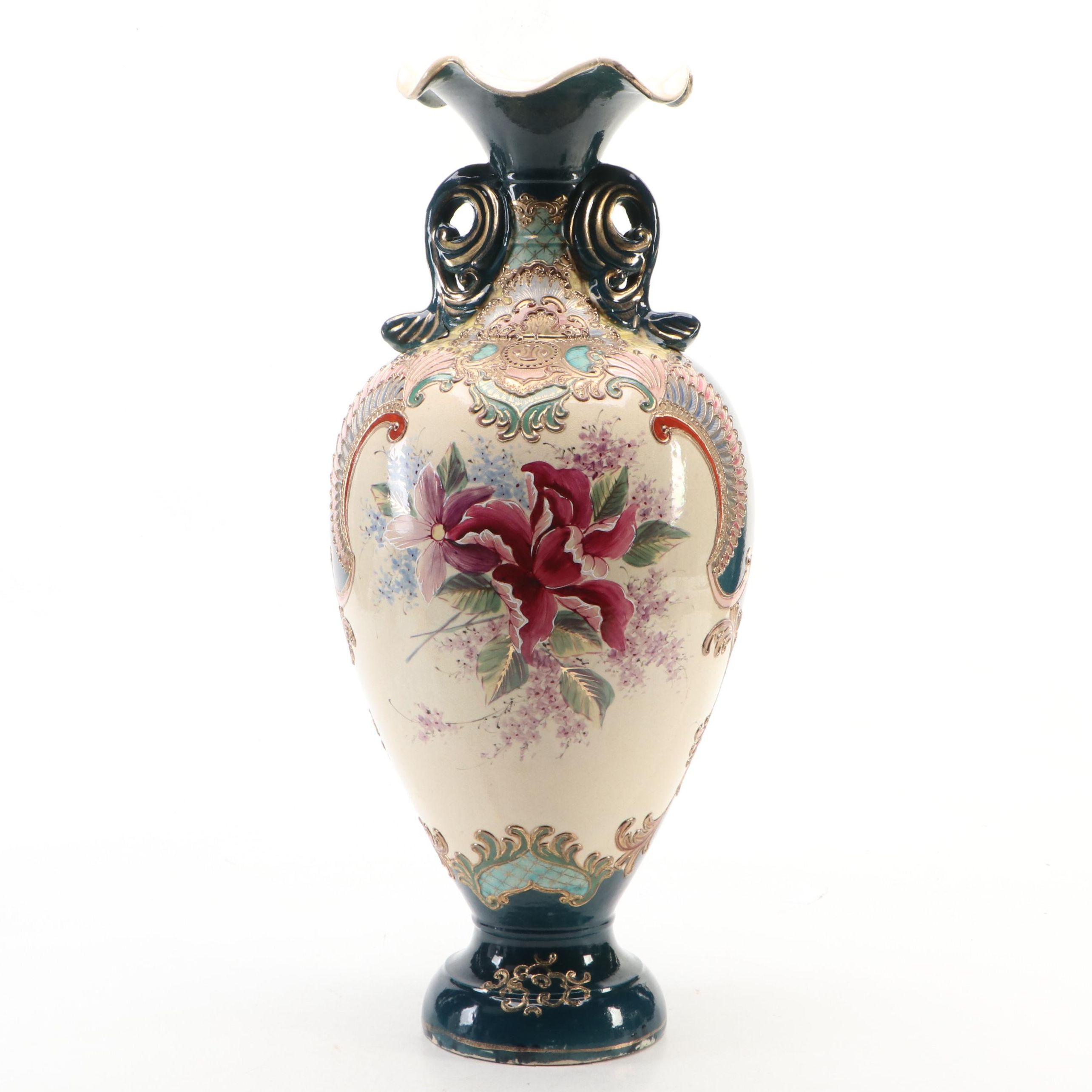 Japanese Moriage Slip Decorated Floor Vase