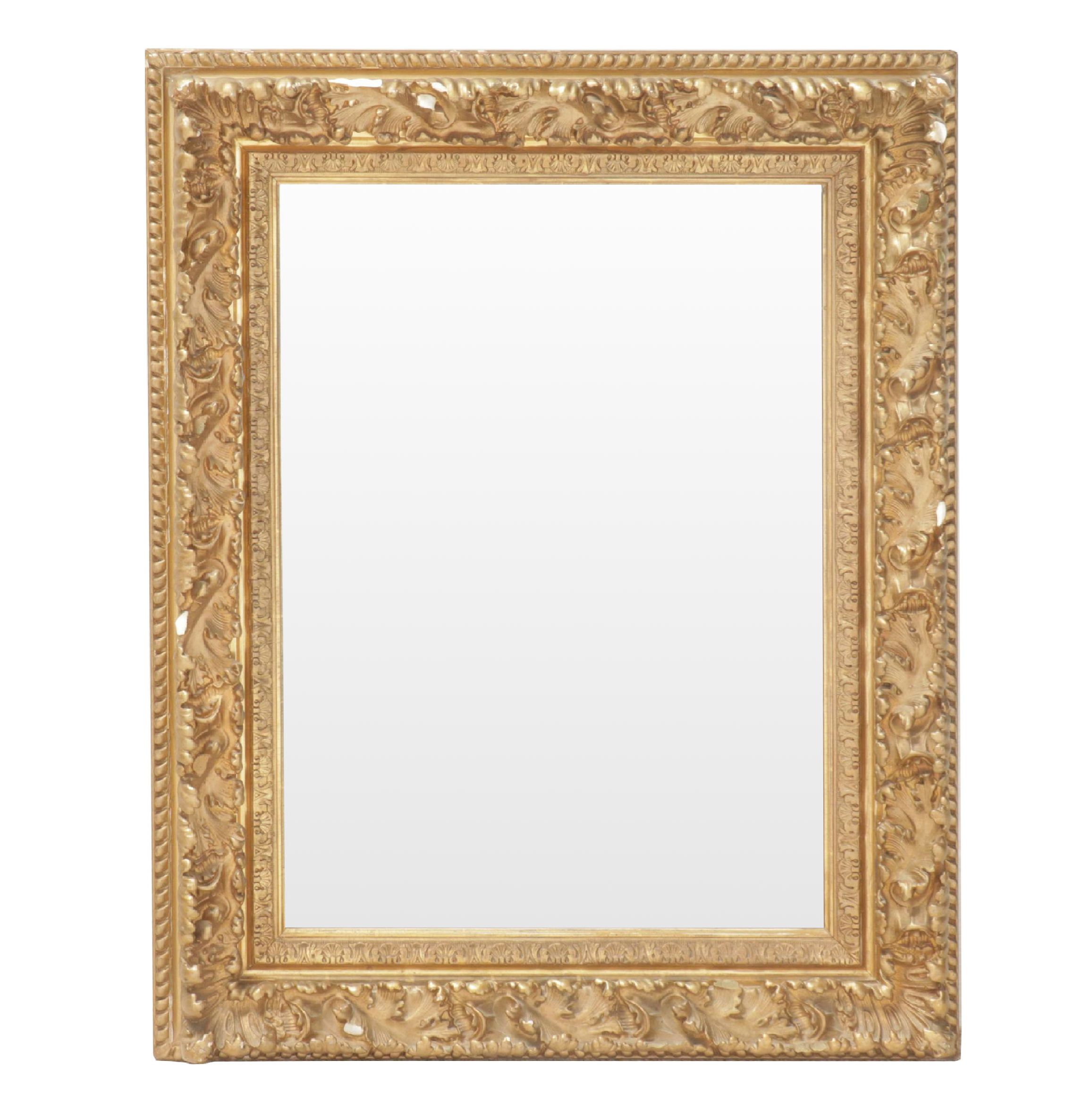 Victorian Style Giltwood and Gesso Acanthus Leaf Wide Frame Wall Mirror