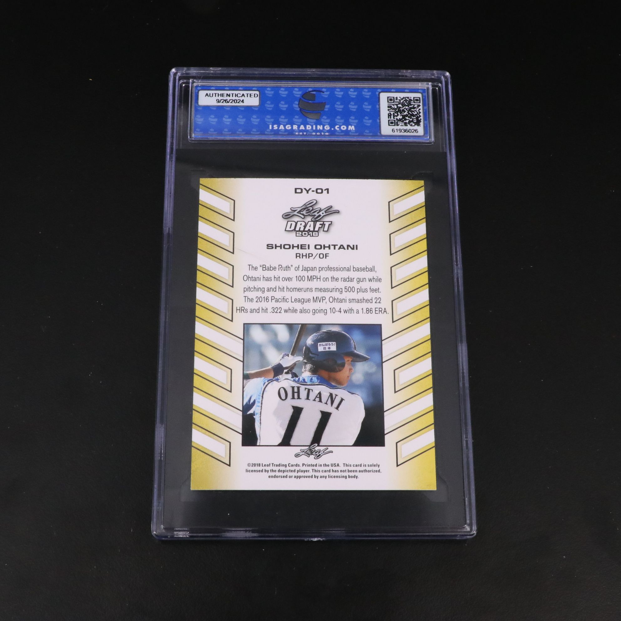 2018 Diamond Kings Shohei Ohtani Rookie Card Graded SGC 9.5 with More