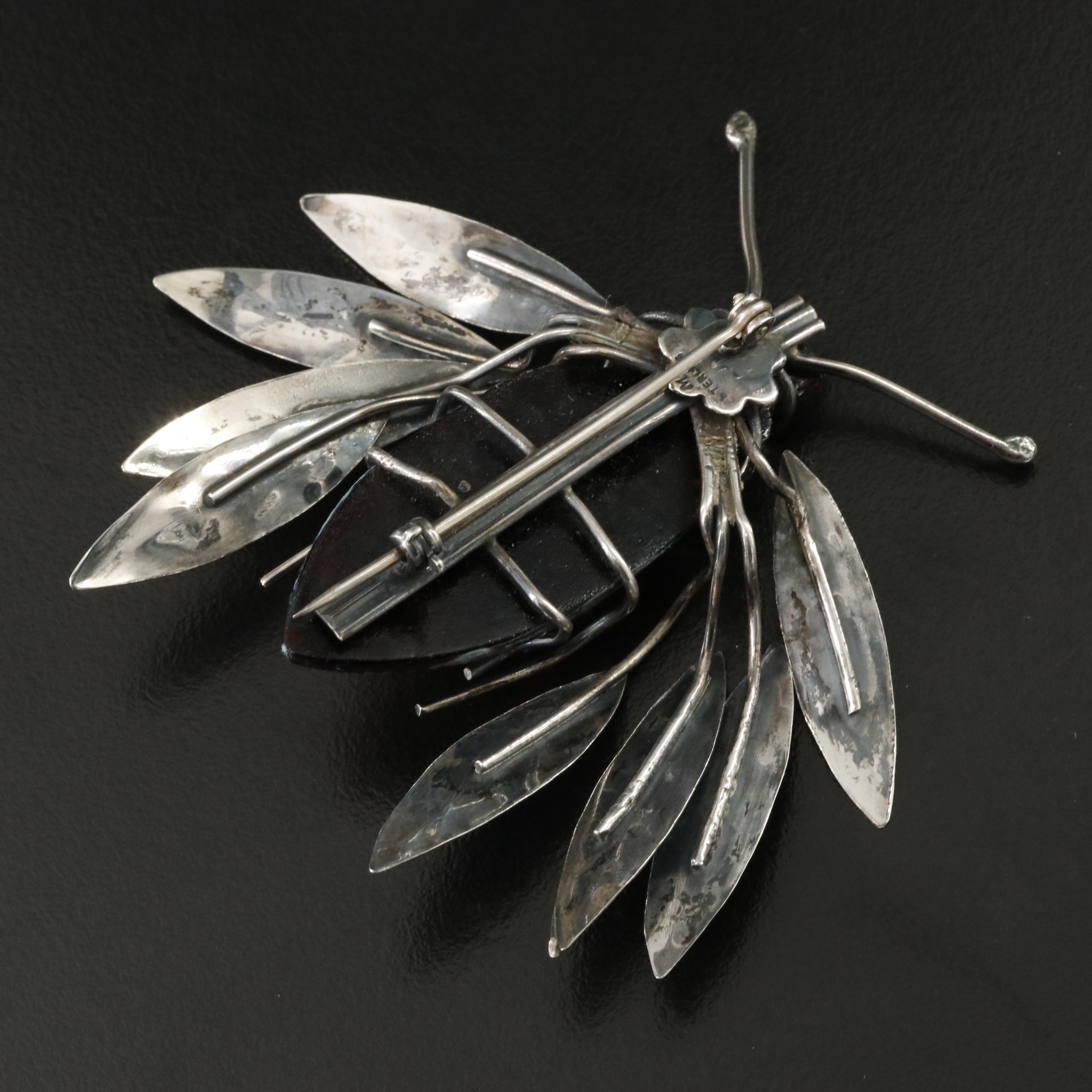 Artisan Sterling and Art Glass Beetle Brooch