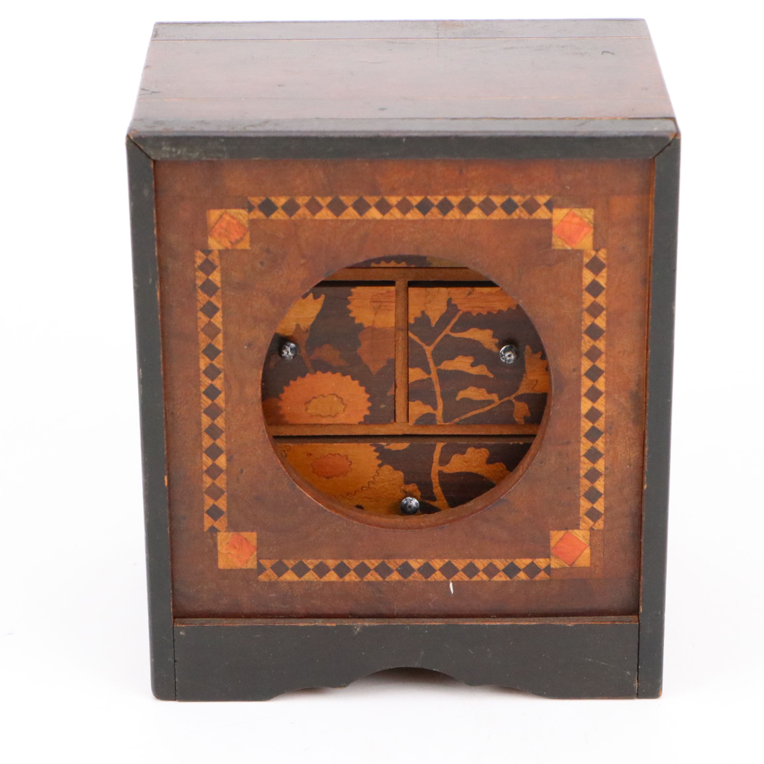 Japanese Cigarette Box with Carved Wooden Miniature Cabinet