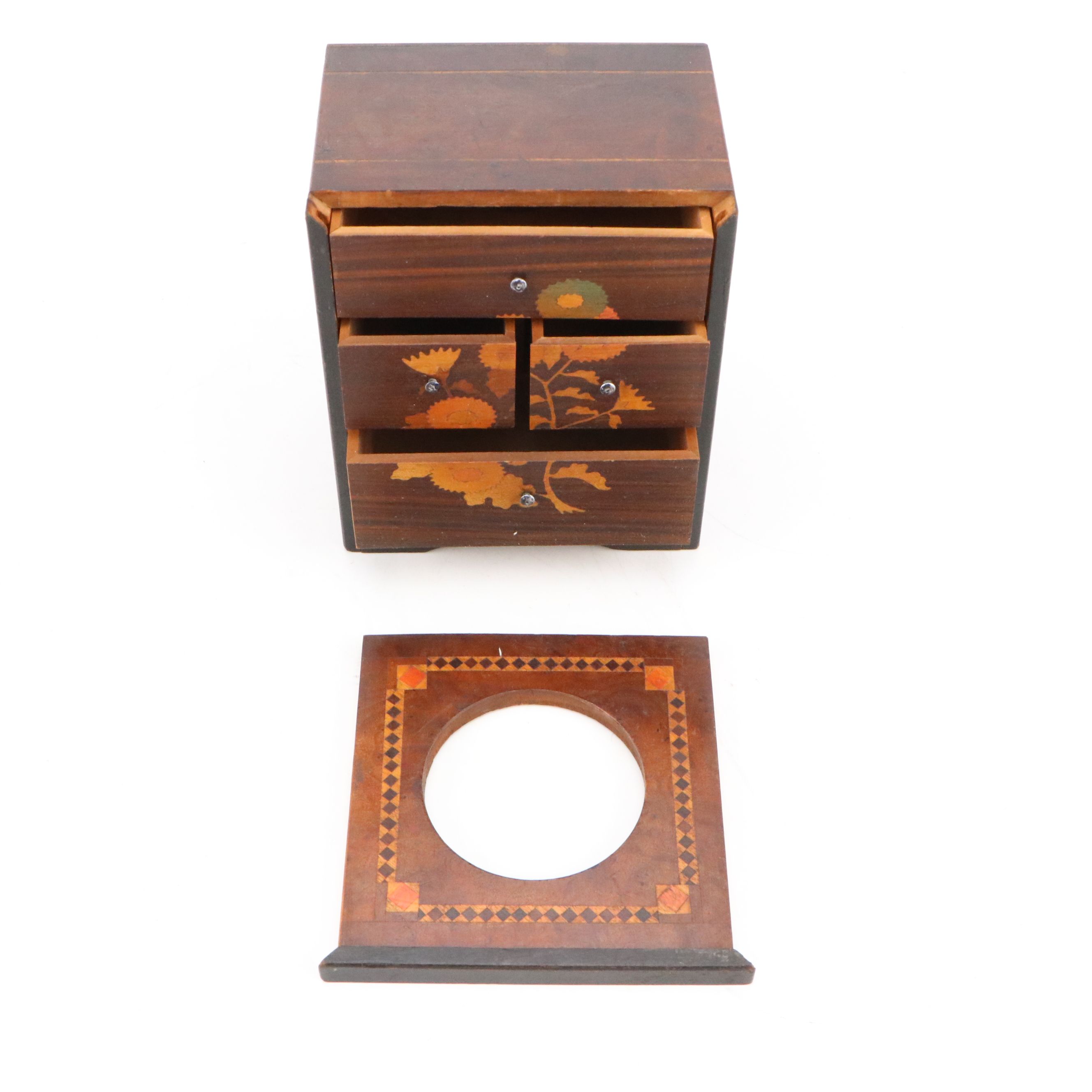Japanese Cigarette Box with Carved Wooden Miniature Cabinet