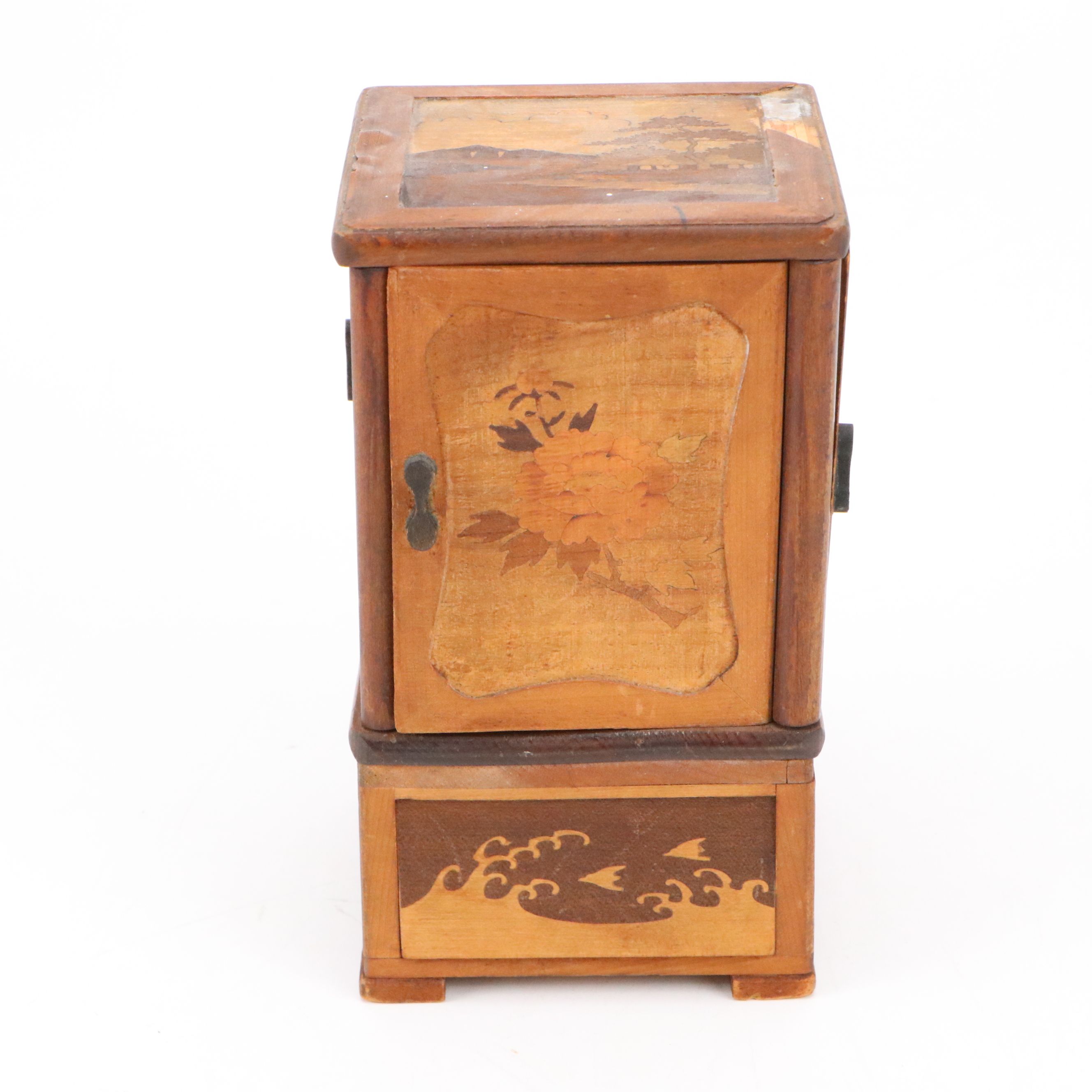Japanese Cigarette Box with Carved Wooden Miniature Cabinet