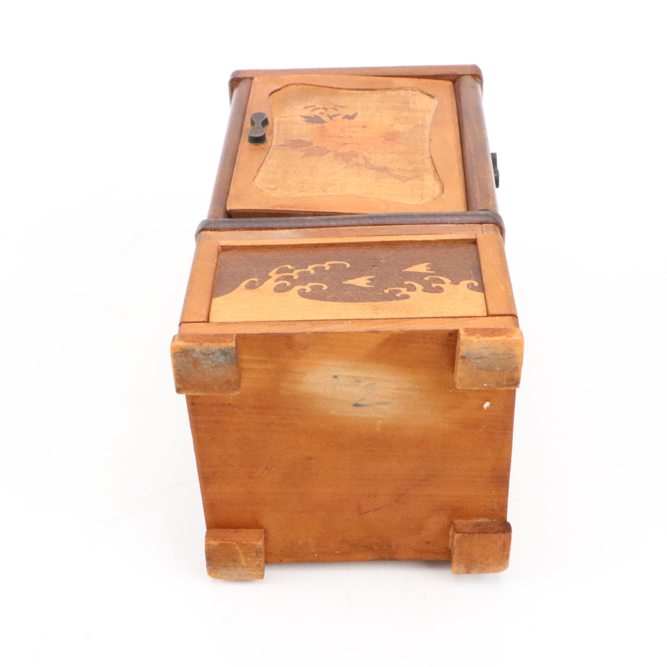 Japanese Cigarette Box with Carved Wooden Miniature Cabinet